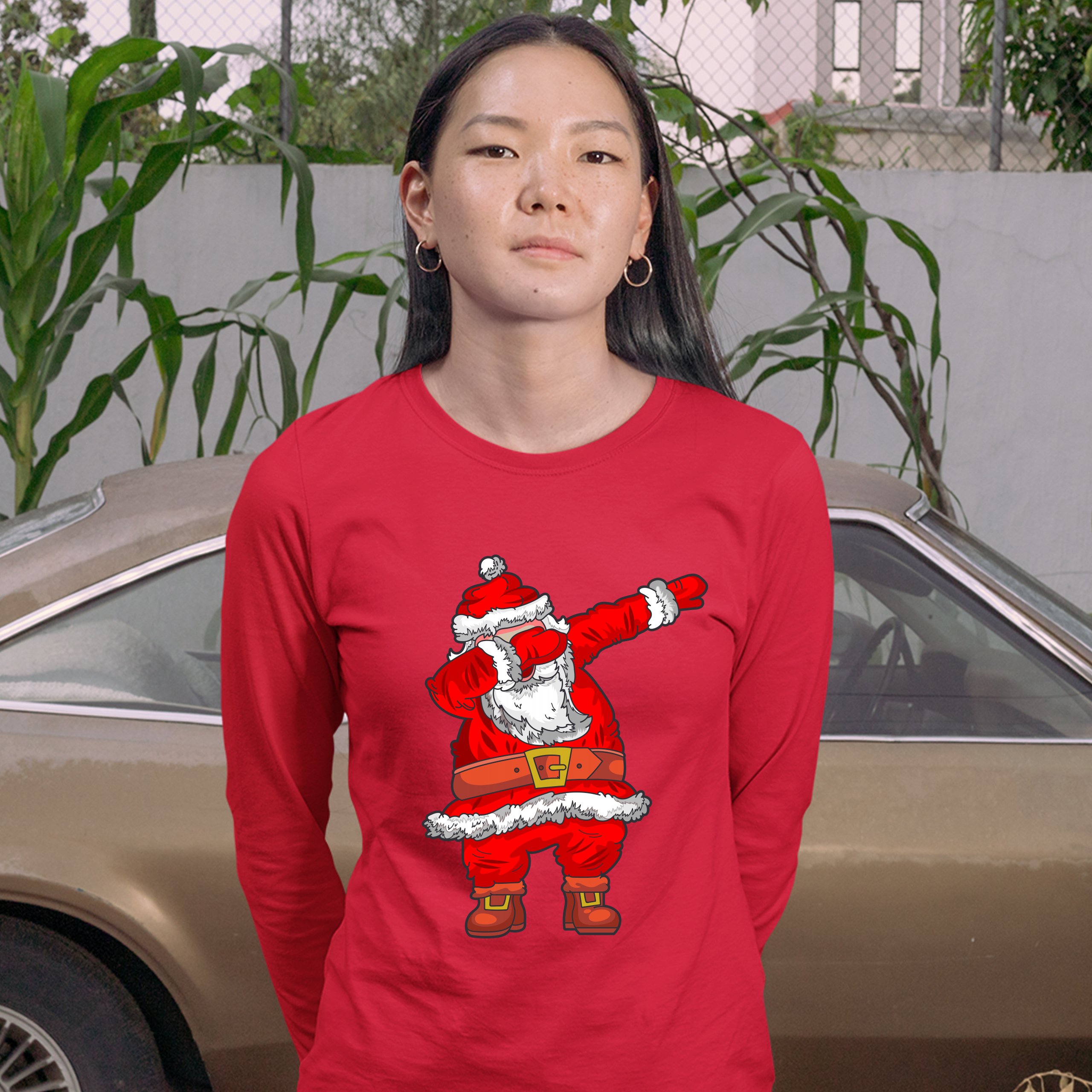 Dabbing Santa Claus Women's Long Sleeve T-shirt Merry Christmas Funny Dab Dance - Picture 13 of 29