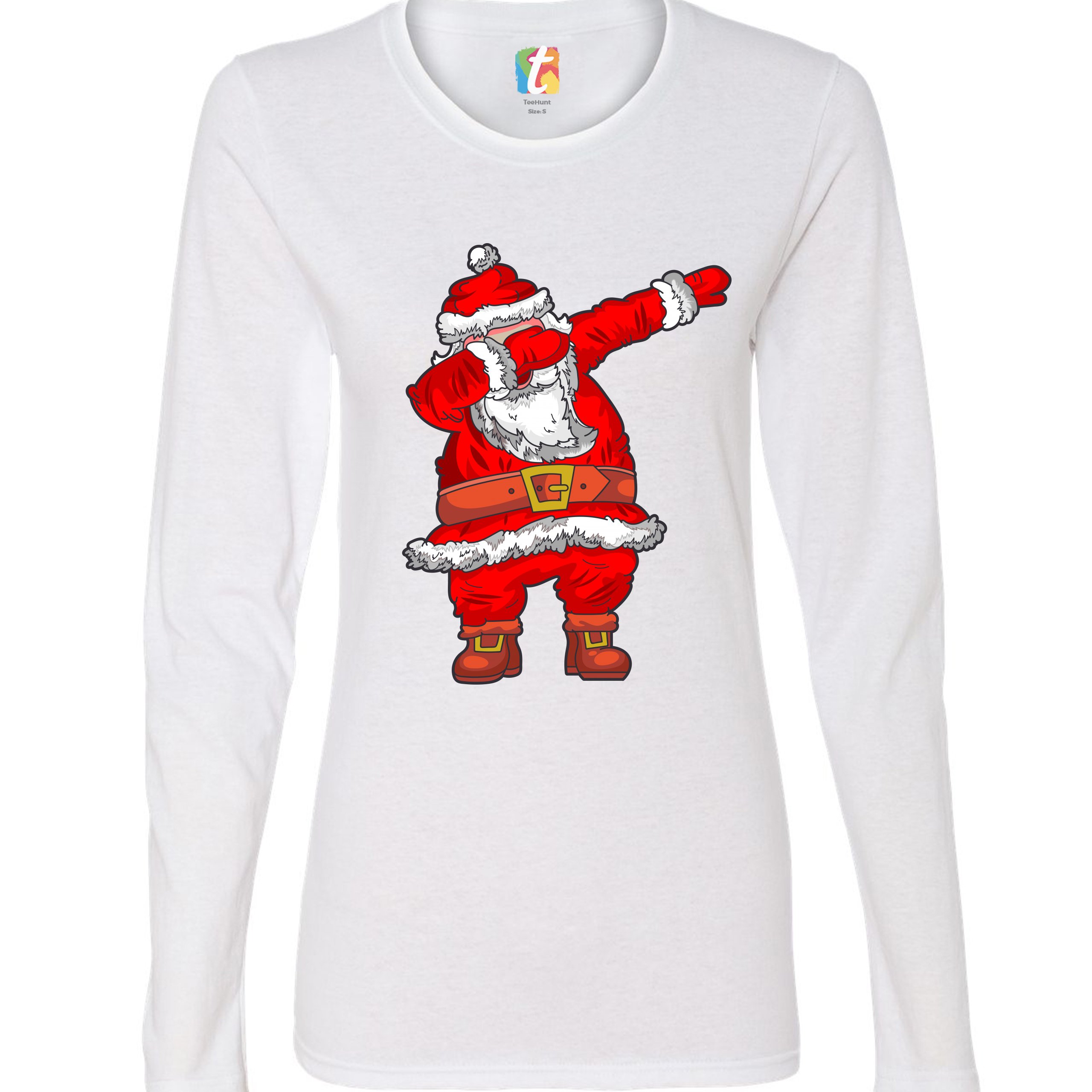 Dabbing Santa Claus Women's Long Sleeve T-shirt Merry Christmas Funny Dab Dance - Picture 15 of 29