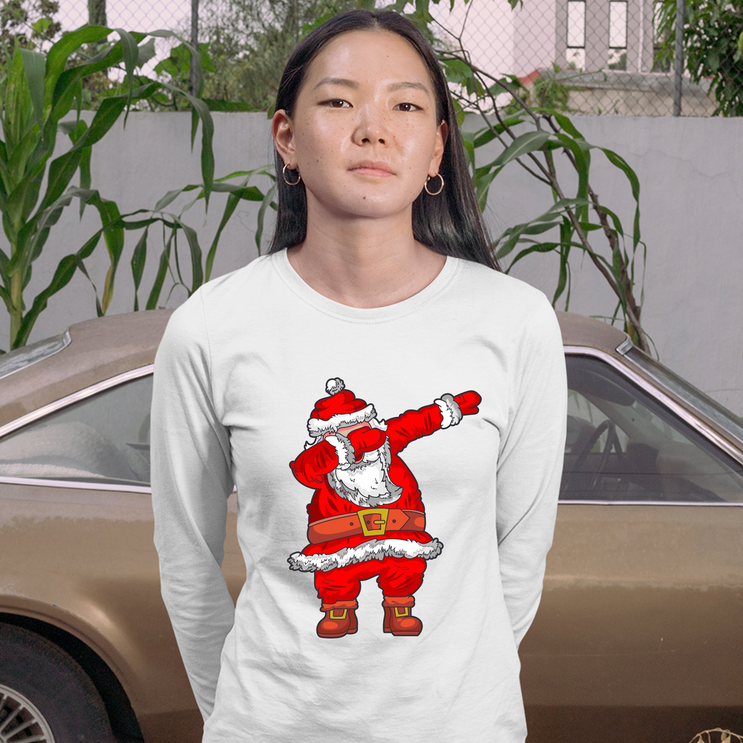 Dabbing Santa Claus Women's Long Sleeve T-shirt Merry Christmas Funny Dab Dance - Picture 17 of 29