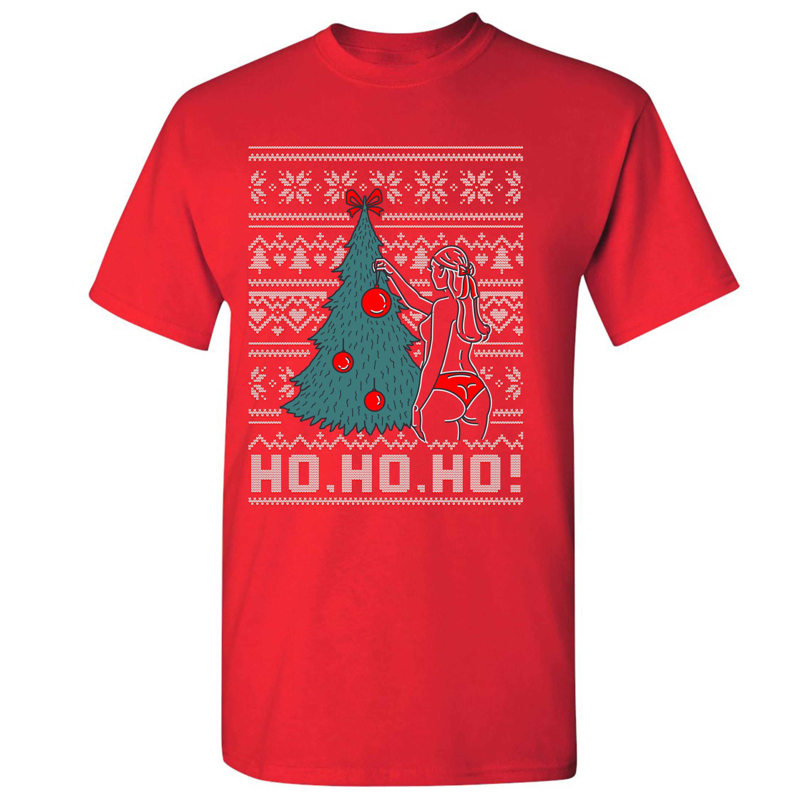 Ho ho ho! T-shirt Ugly Sweater Christmas Tree Naughty or Nice Men's Tee ...