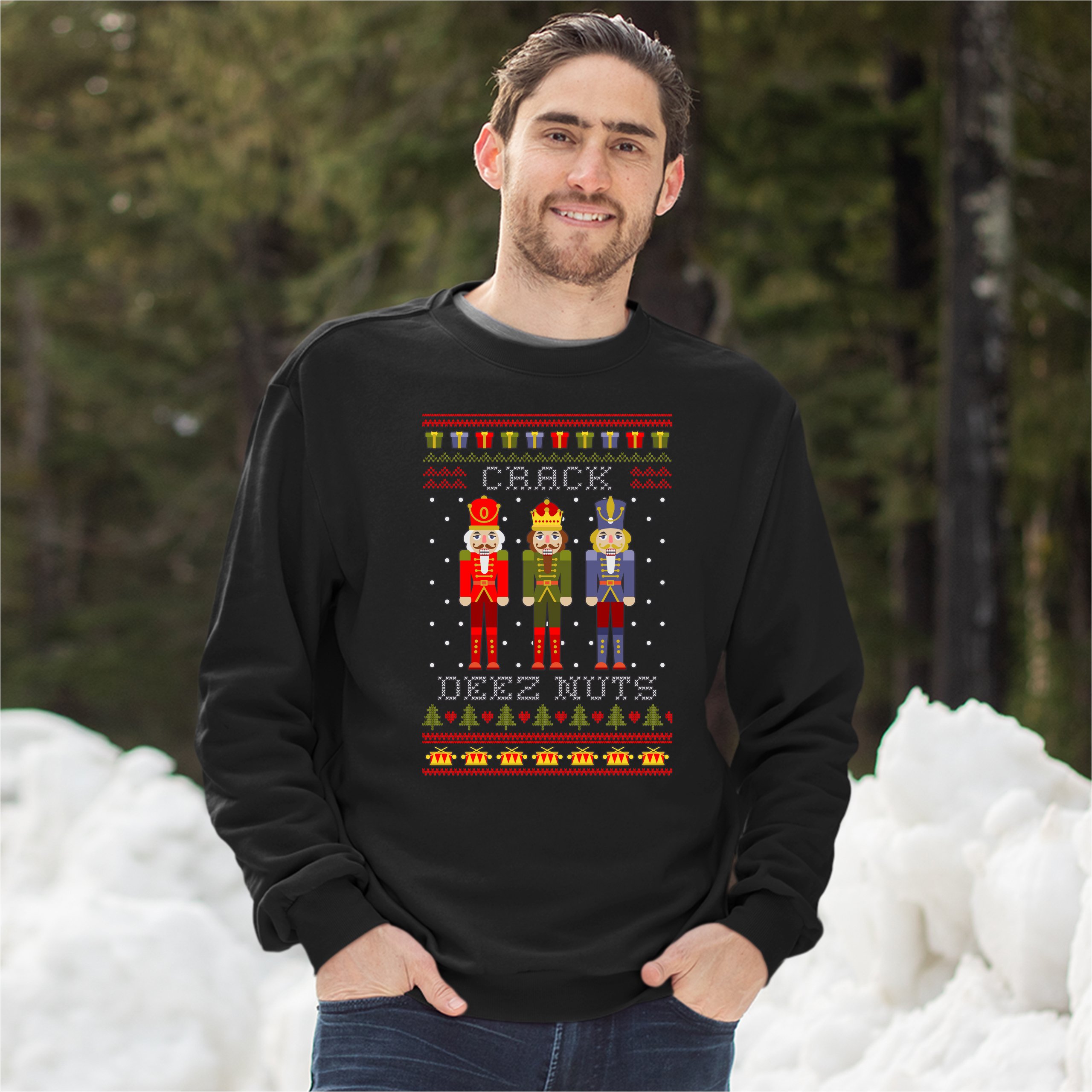 Crack Deez Nuts Sweatshirt Funny Christmas Nutcracker Ugly Sweater Crewneck