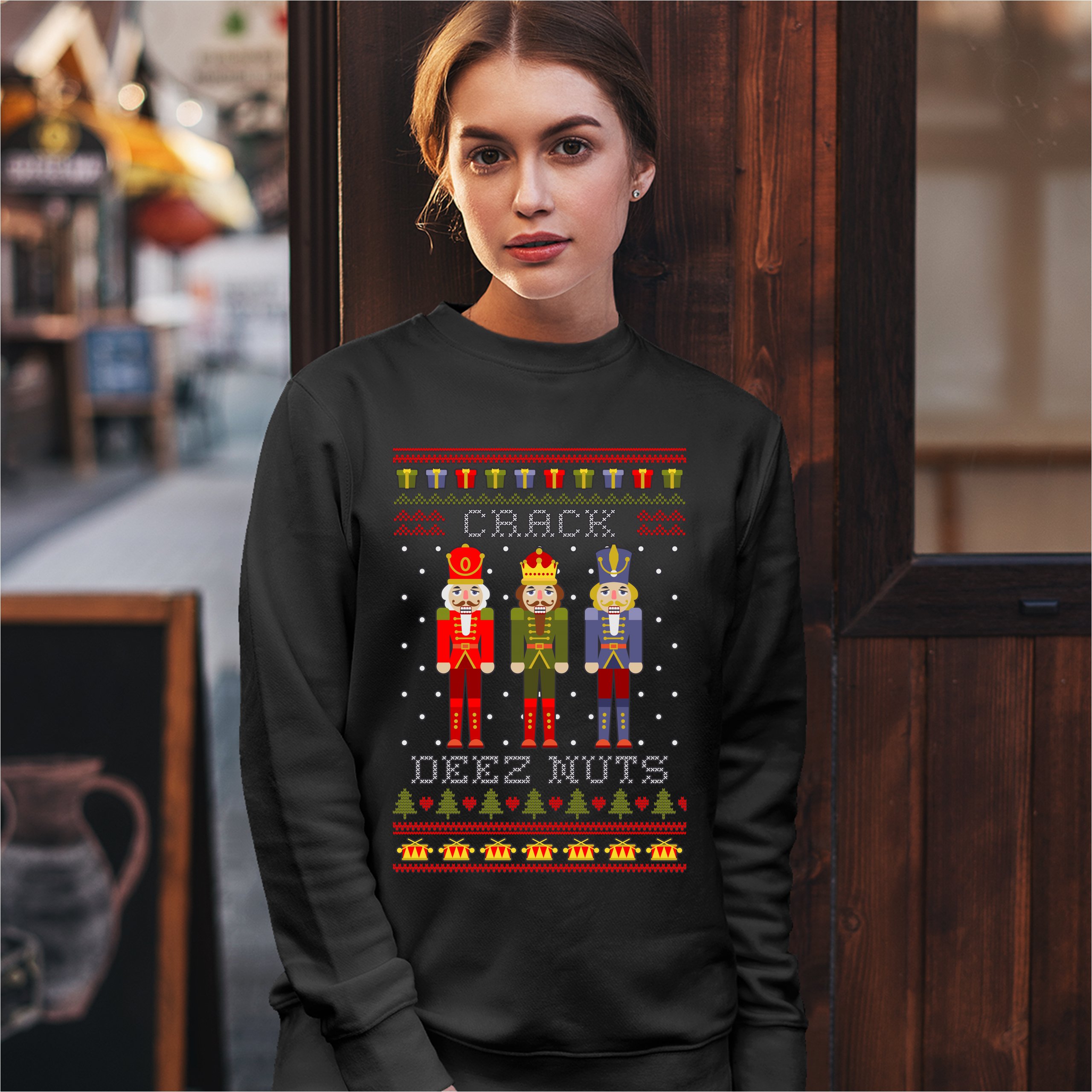 Crack Deez Nuts Sweatshirt Funny Christmas Nutcracker Ugly Sweater Crewneck