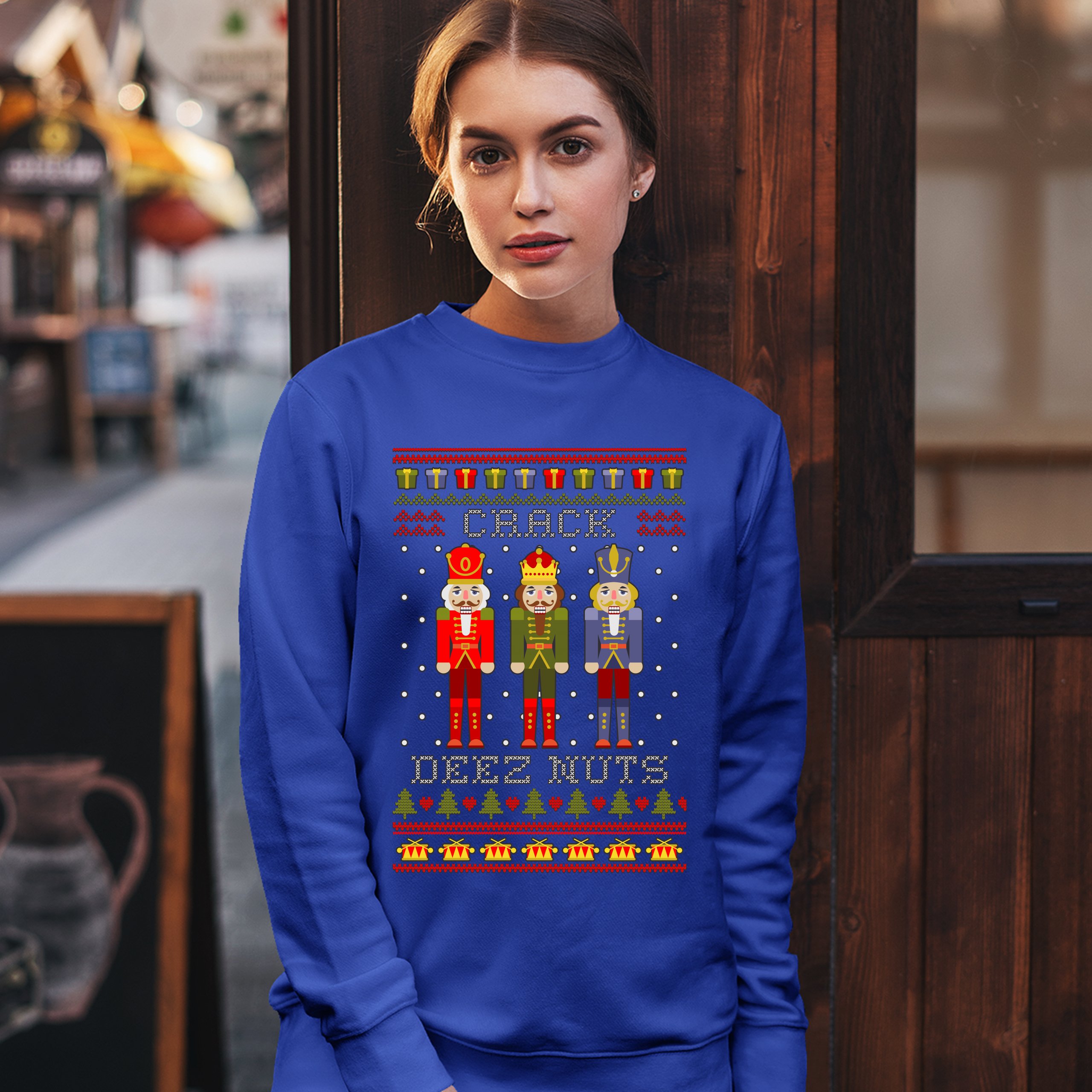 Crack Deez Nuts Sweatshirt Funny Christmas Nutcracker Ugly Sweater Crewneck