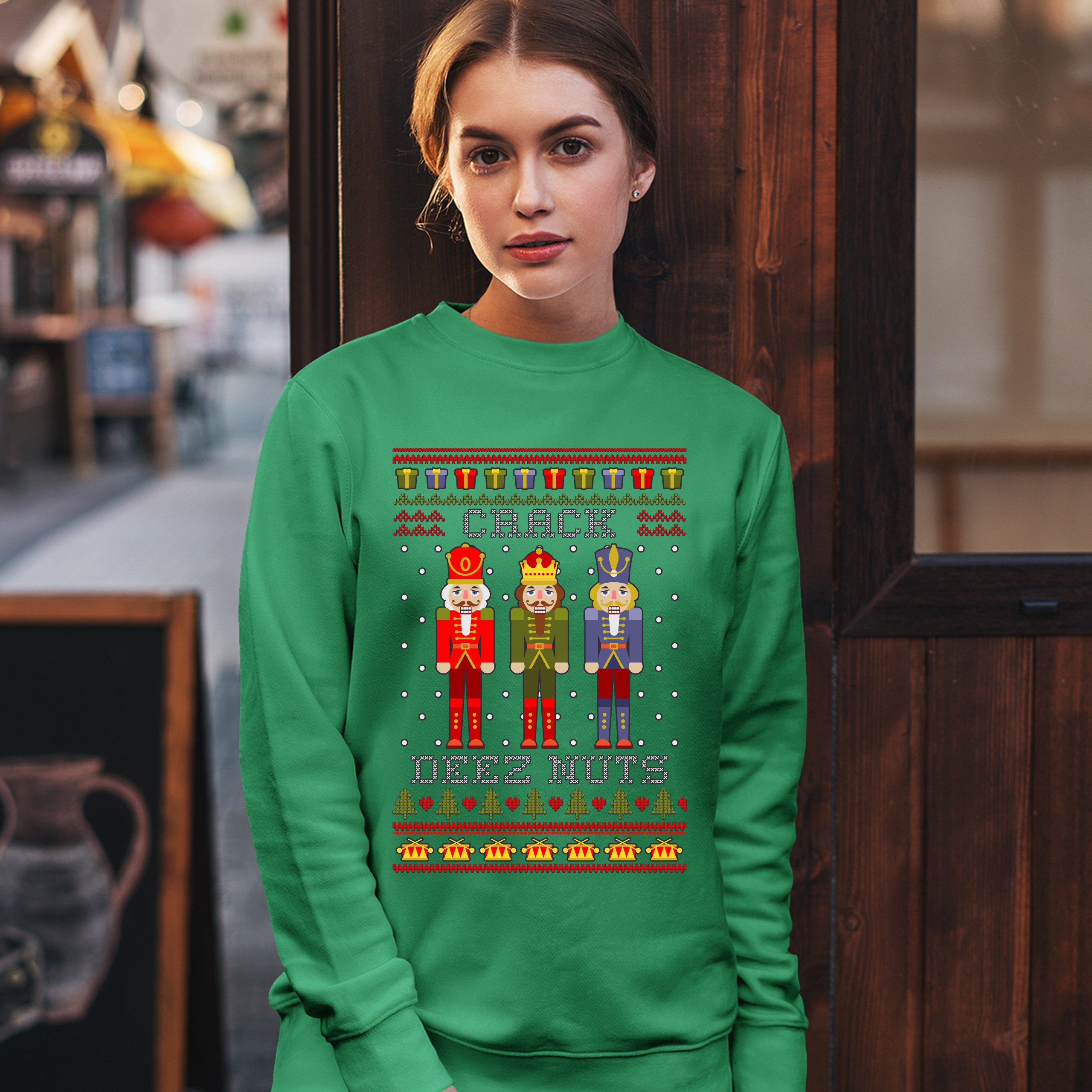 Crack Deez Nuts Sweatshirt Funny Christmas Nutcracker Ugly Sweater Crewneck