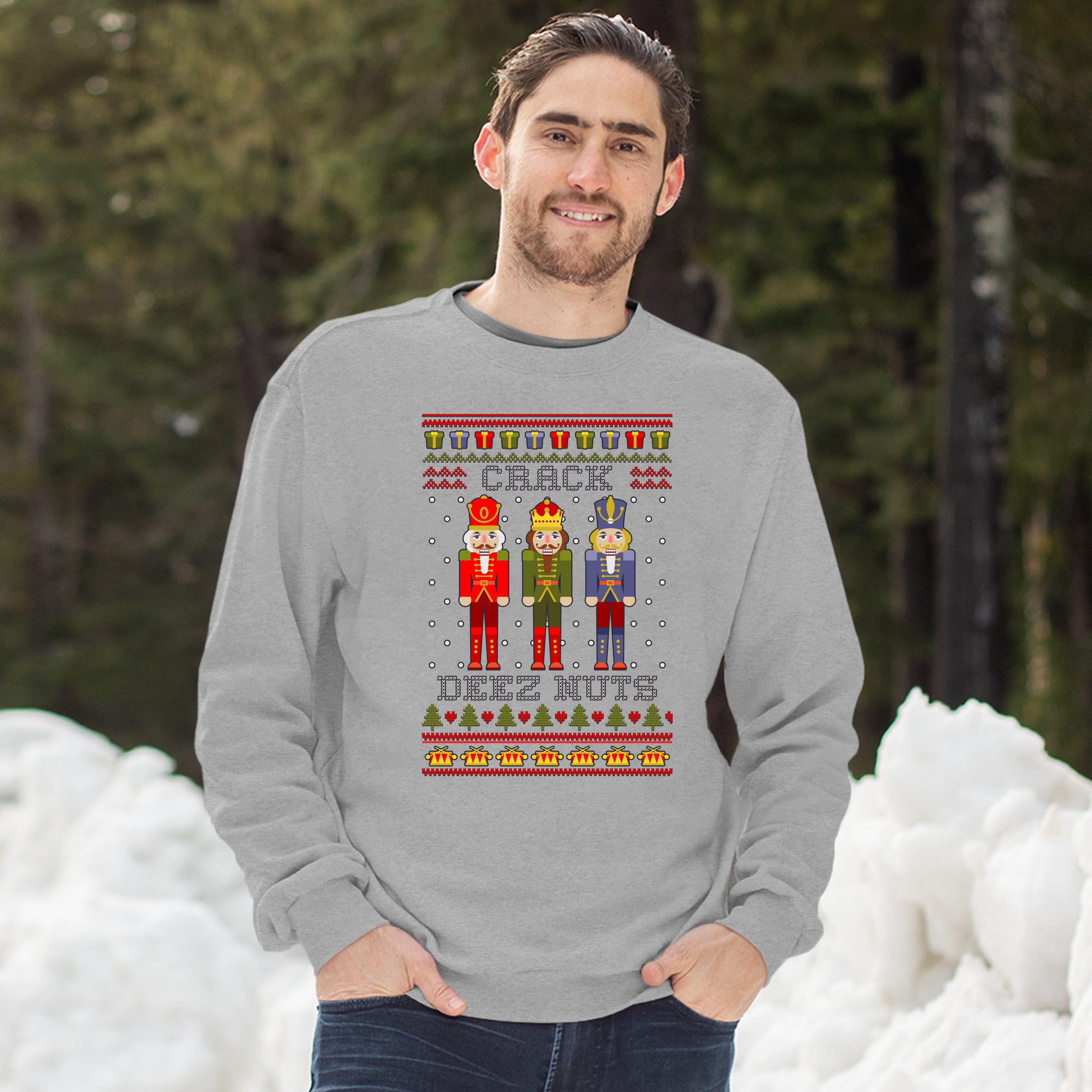 Crack Deez Nuts Sweatshirt Funny Christmas Nutcracker Ugly Sweater Crewneck