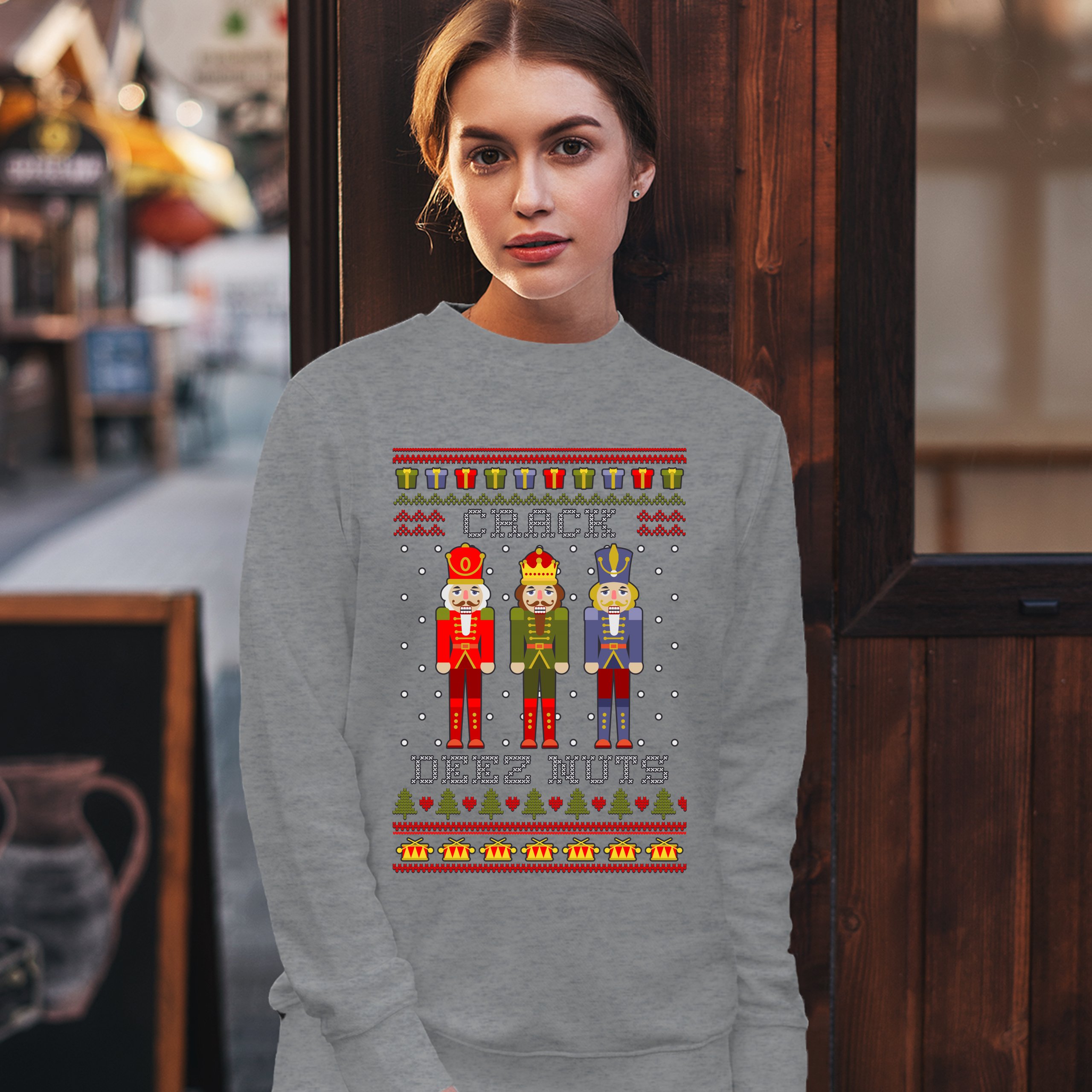 Crack Deez Nuts Sweatshirt Funny Christmas Nutcracker Ugly Sweater Crewneck