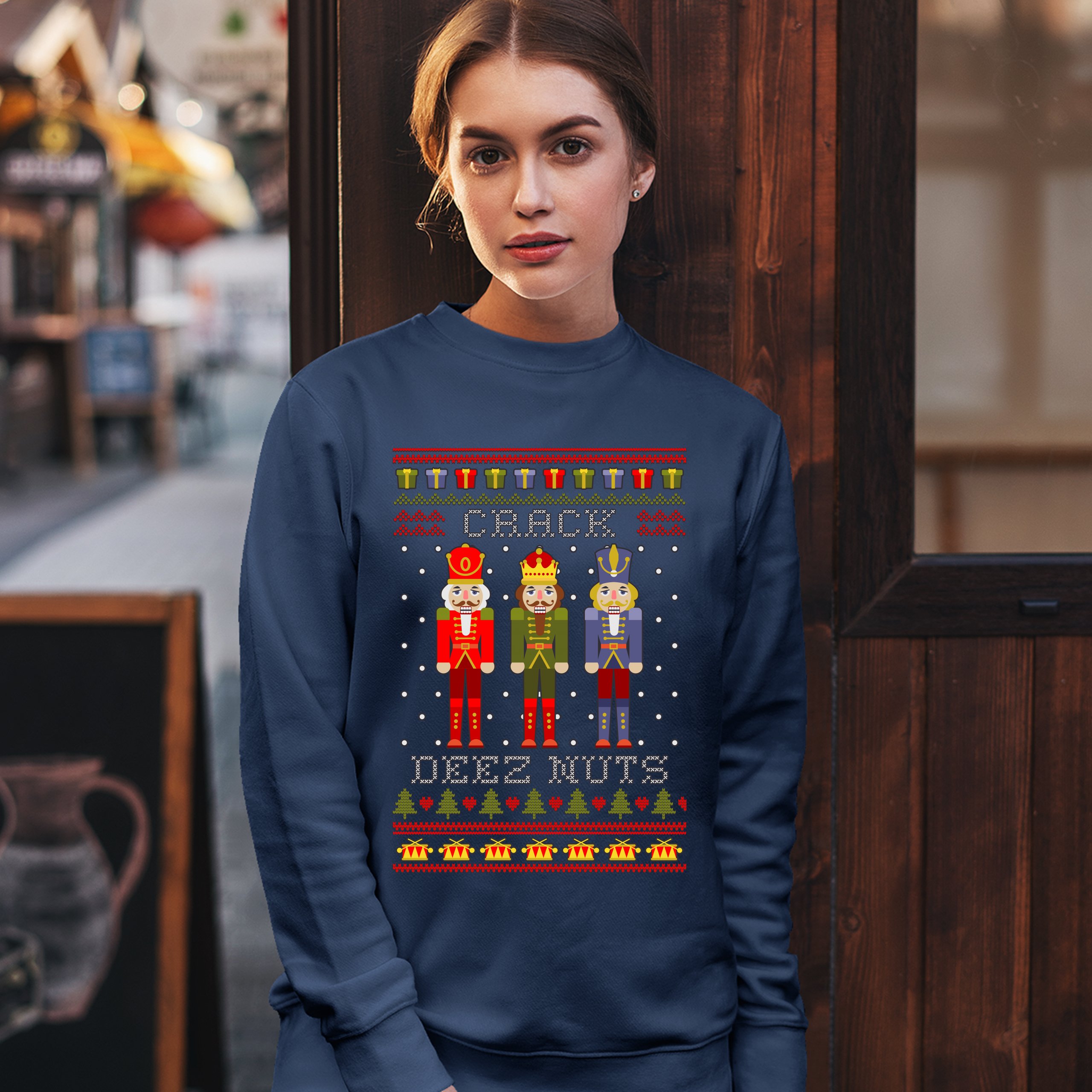 Crack Deez Nuts Sweatshirt Funny Christmas Nutcracker Ugly Sweater Crewneck