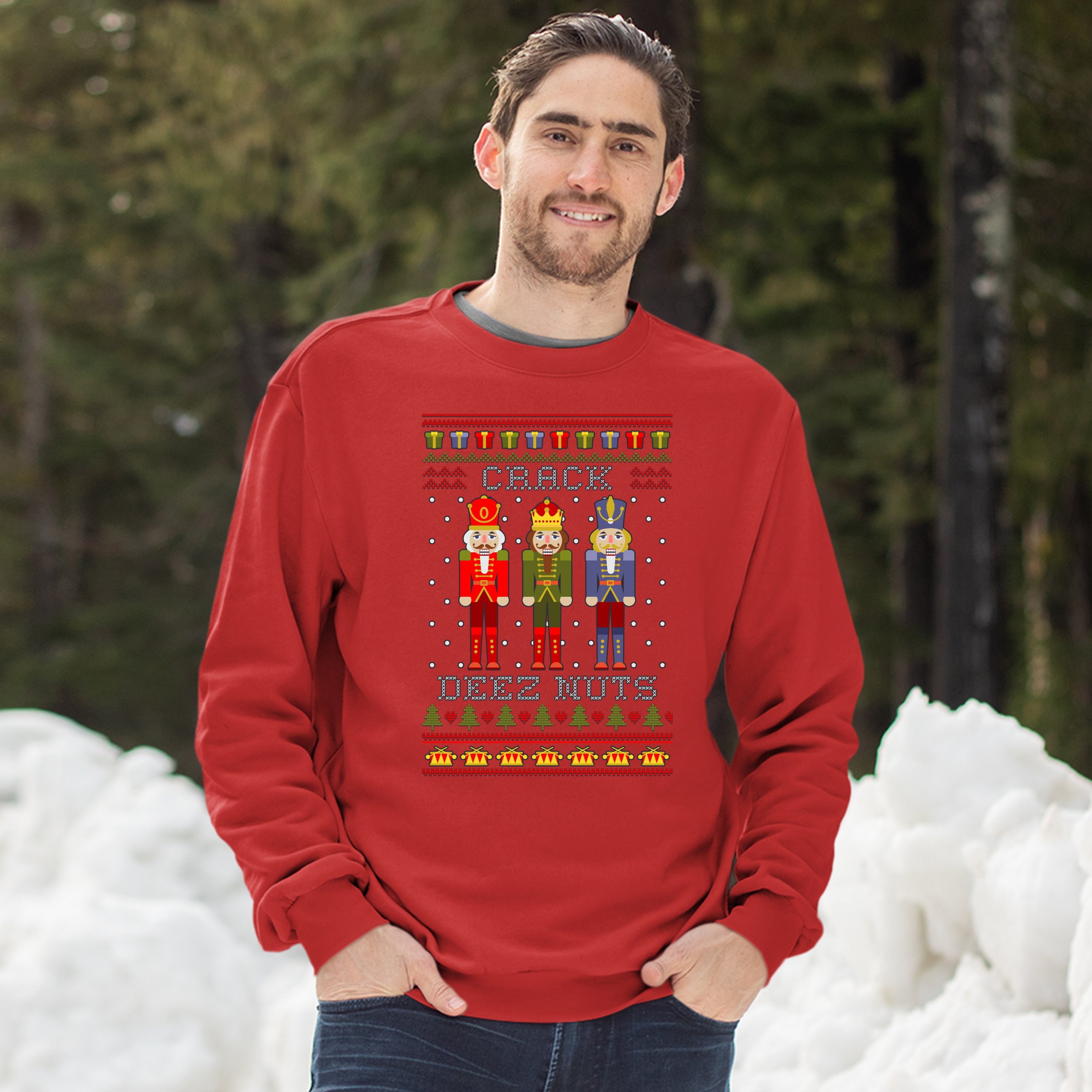 Crack Deez Nuts Sweatshirt Funny Christmas Nutcracker Ugly Sweater Crewneck