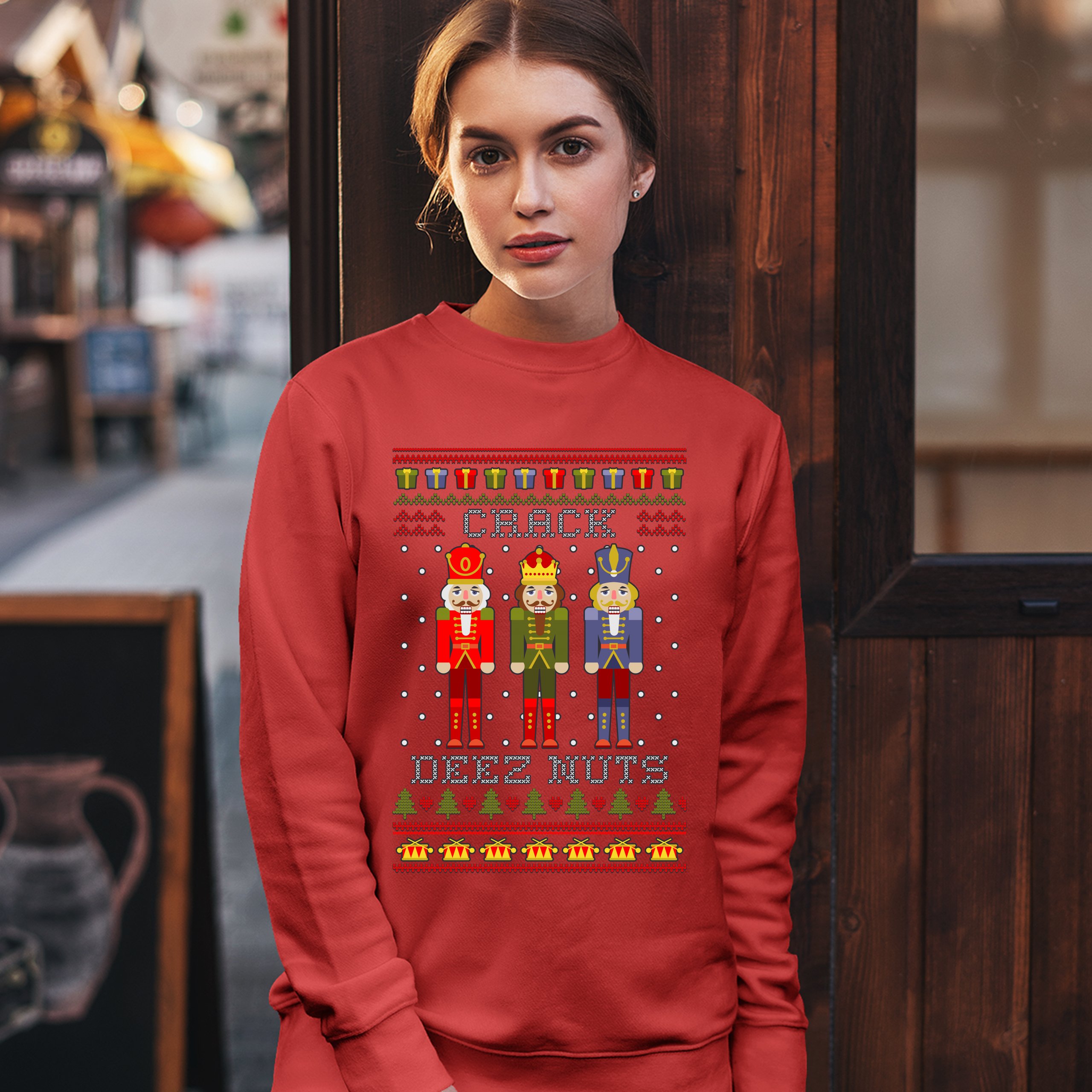 Crack Deez Nuts Sweatshirt Funny Christmas Nutcracker Ugly Sweater Crewneck