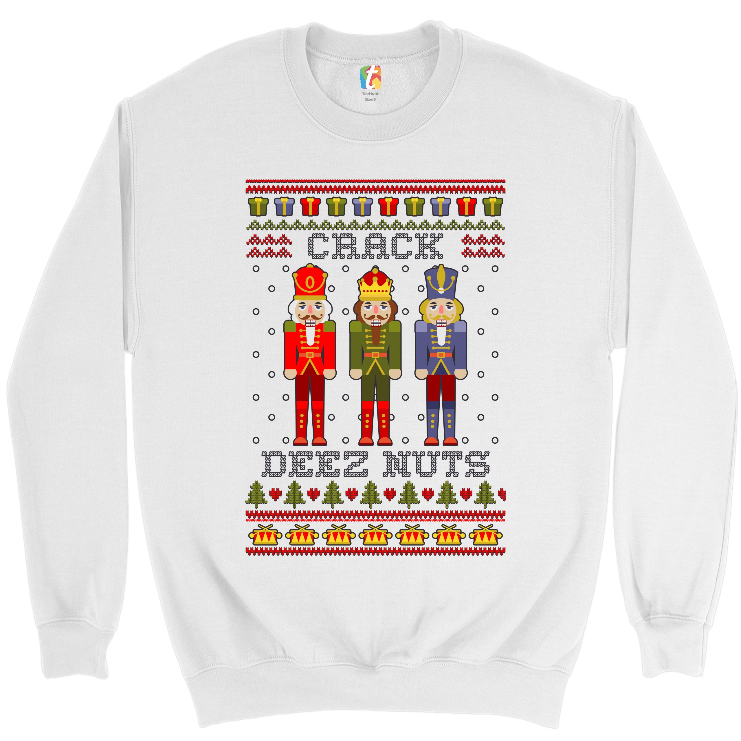 Crack Deez Nuts Sweatshirt Funny Christmas Nutcracker Ugly Sweater Crewneck