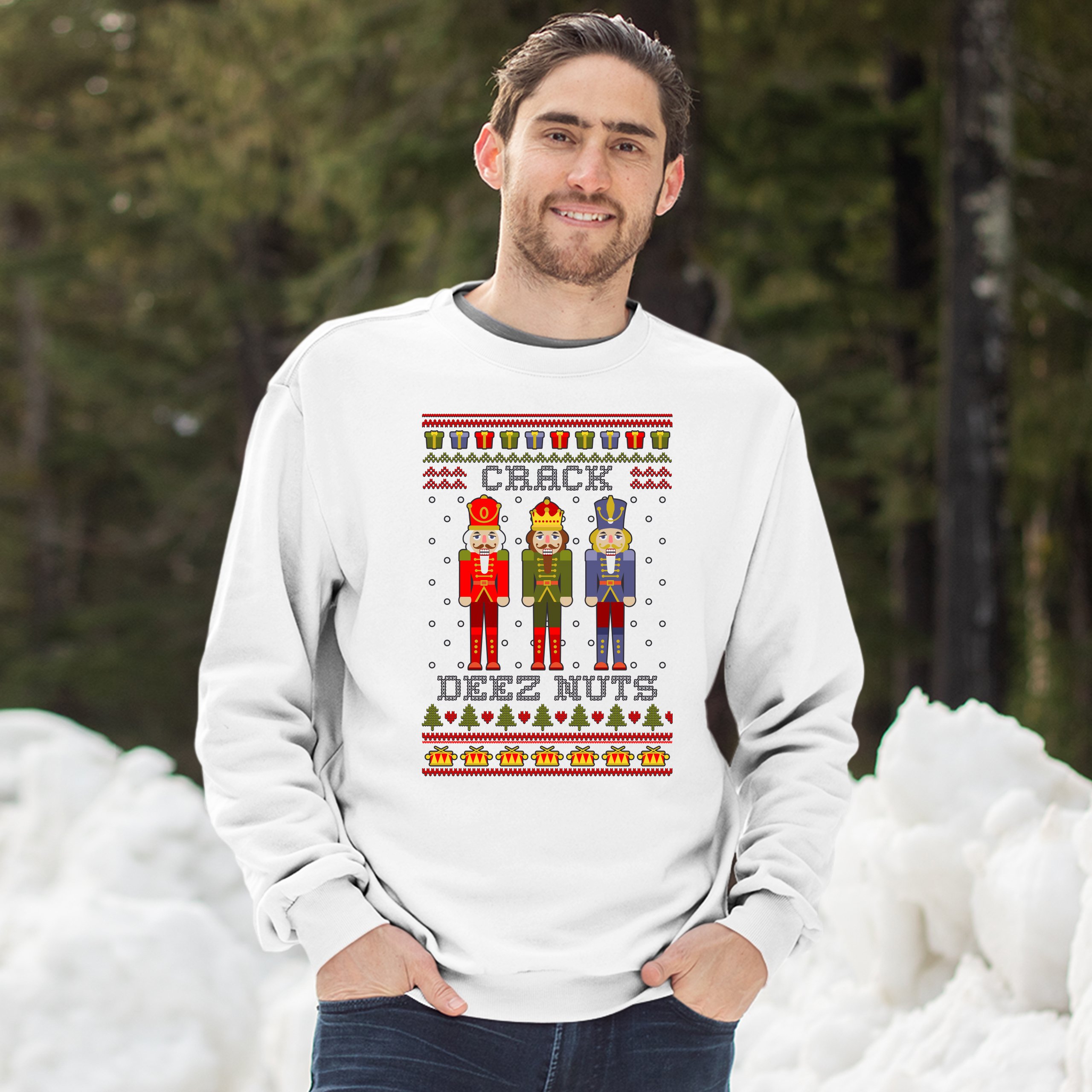 Crack Deez Nuts Sweatshirt Funny Christmas Nutcracker Ugly Sweater Crewneck