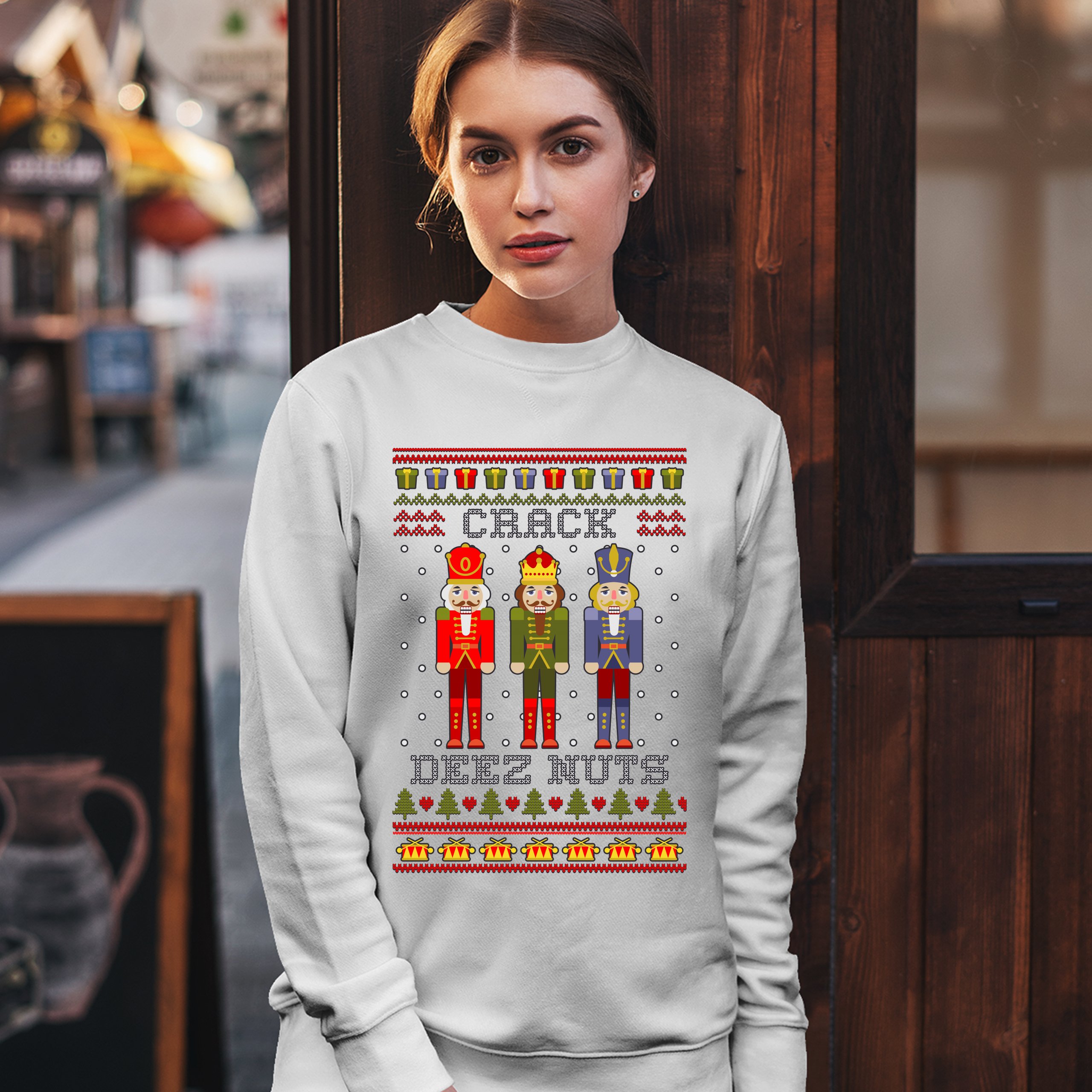 Crack Deez Nuts Sweatshirt Funny Christmas Nutcracker Ugly Sweater Crewneck