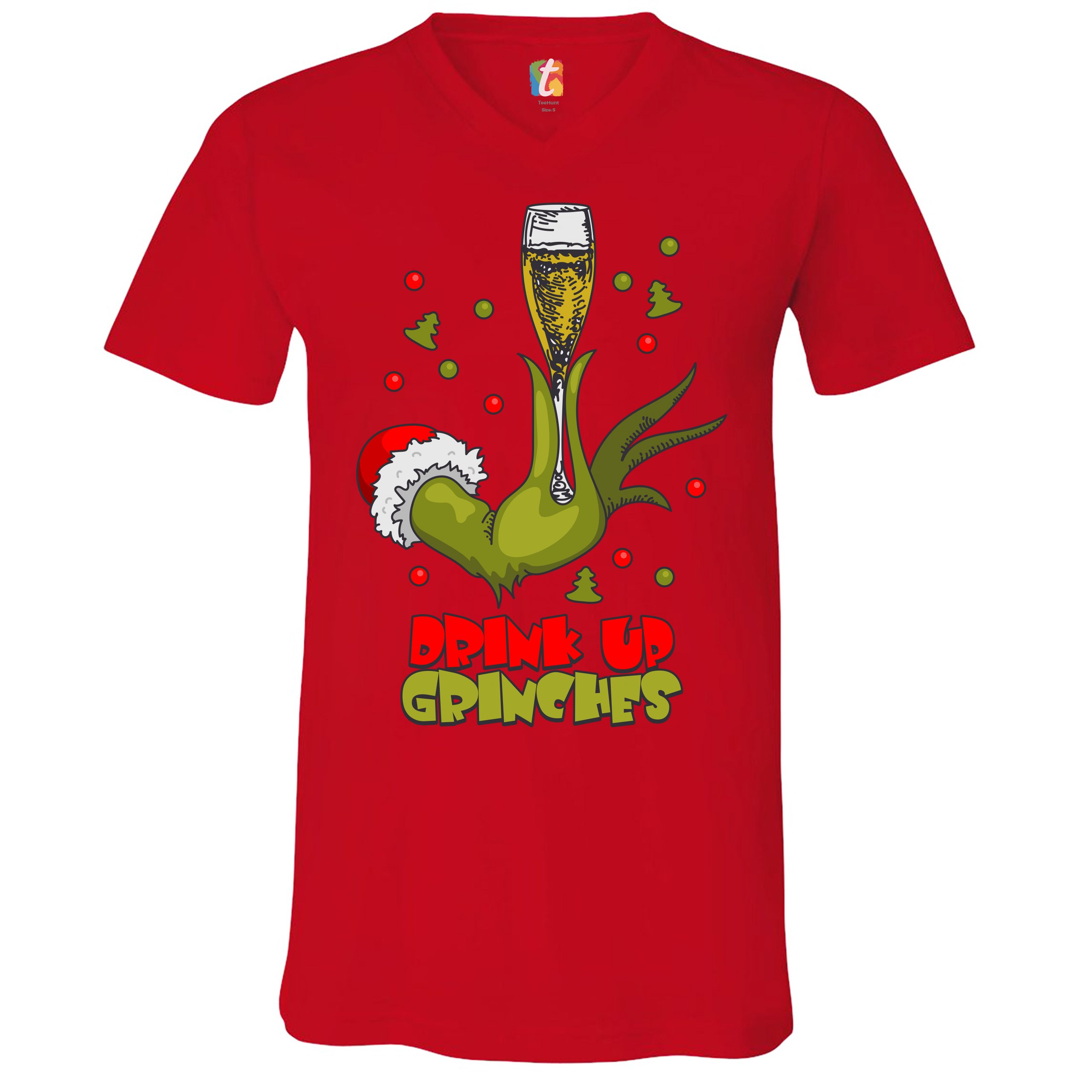 Drink Up Grinches VNeck Tshirt Funny Christmas Drinking