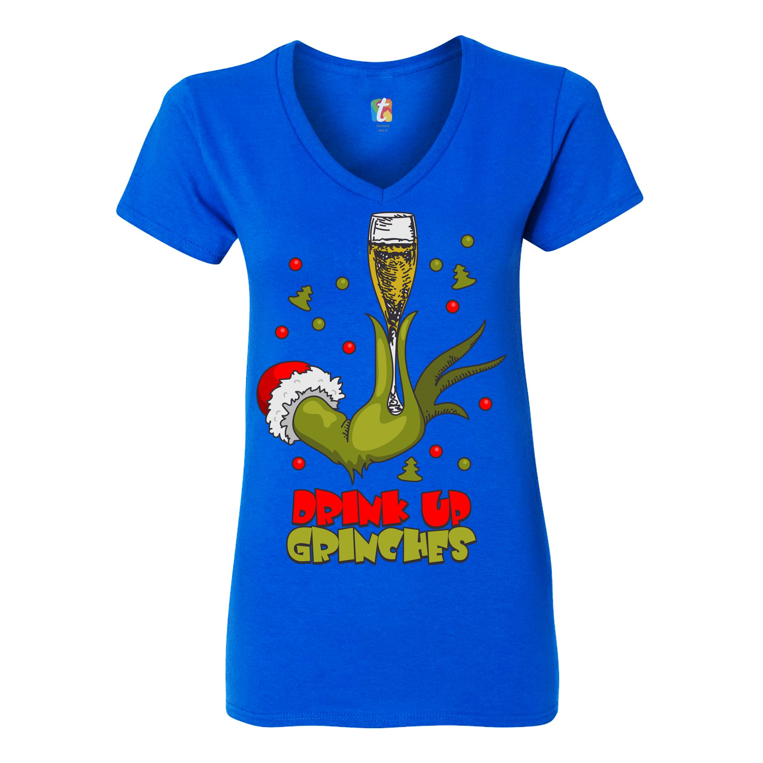 Drink Up Grinches Women's V-Neck T-shirt Funny Christmas Drinking Tee