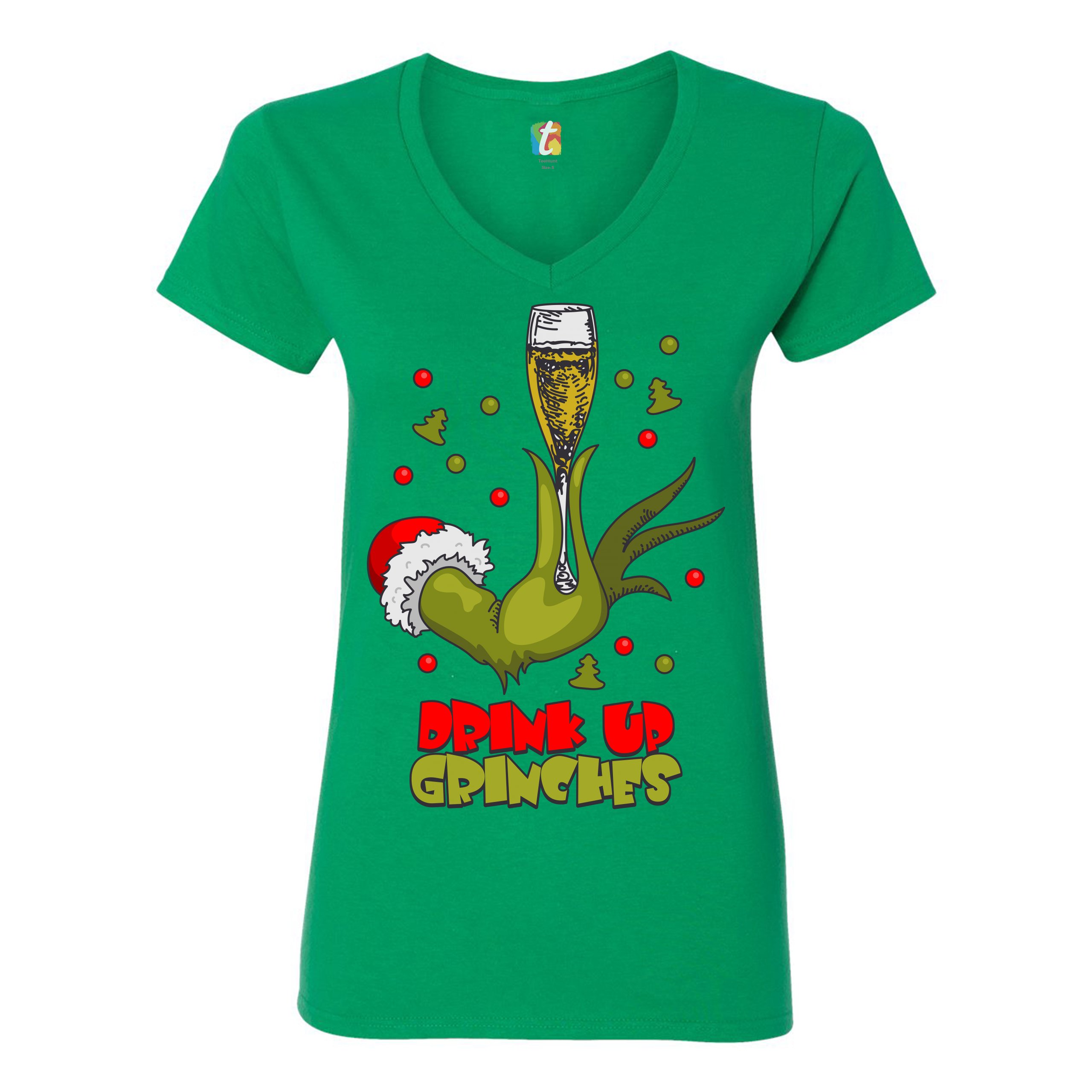 Drink Up Grinches Women's VNeck Tshirt Funny Christmas