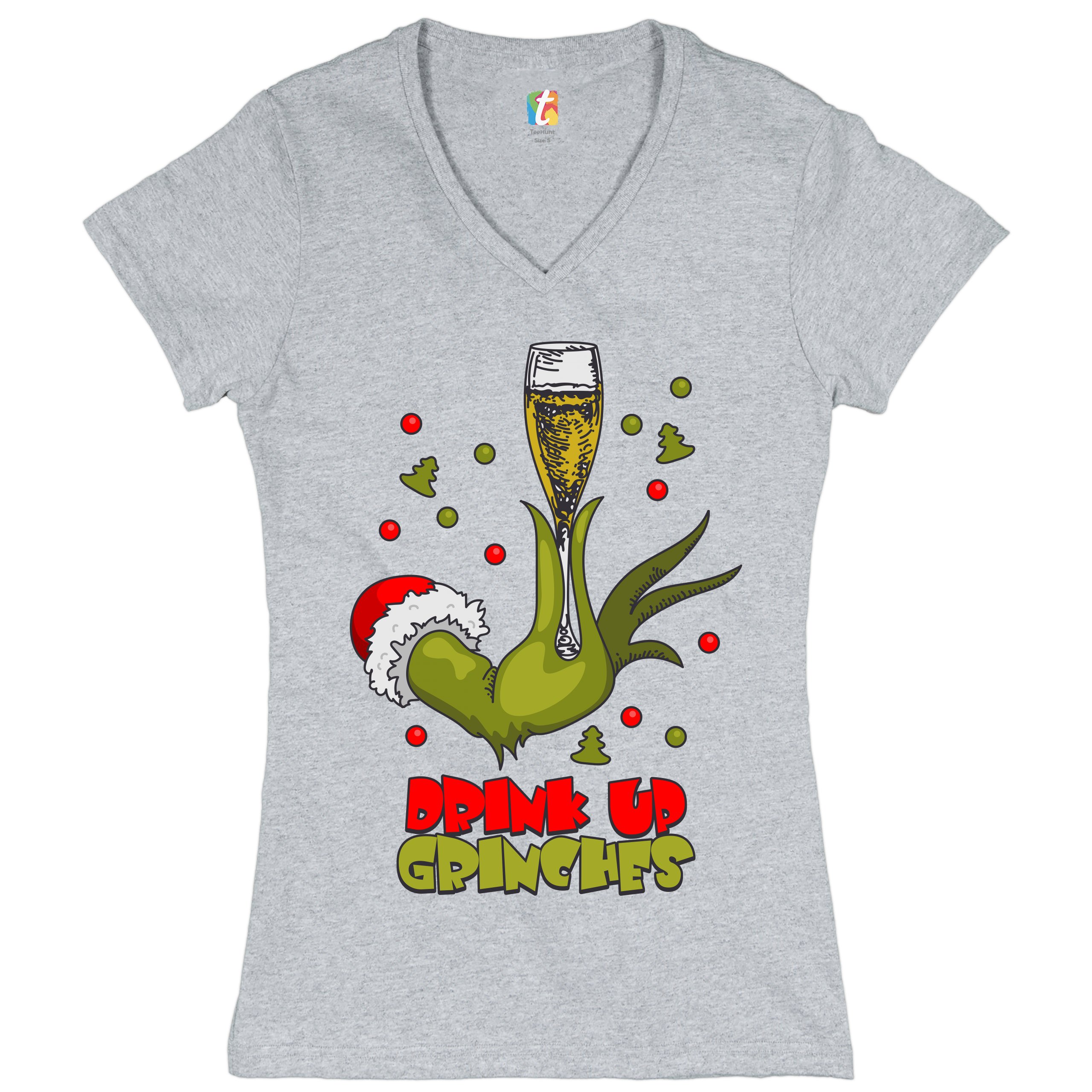 Drink Up Grinches Women's V-Neck T-shirt Funny Christmas Drinking Tee