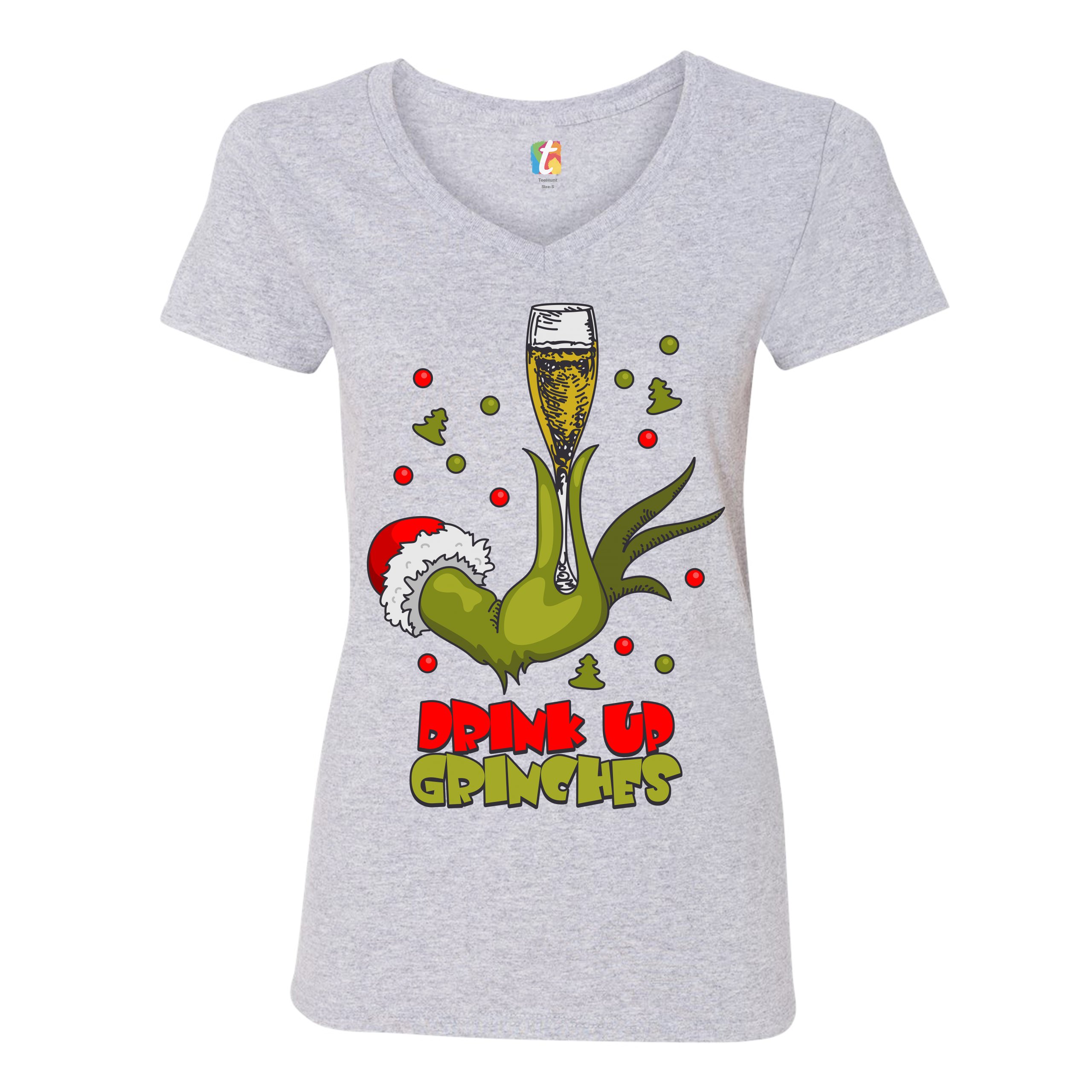 Drink Up Grinches Women's VNeck Tshirt Funny Christmas