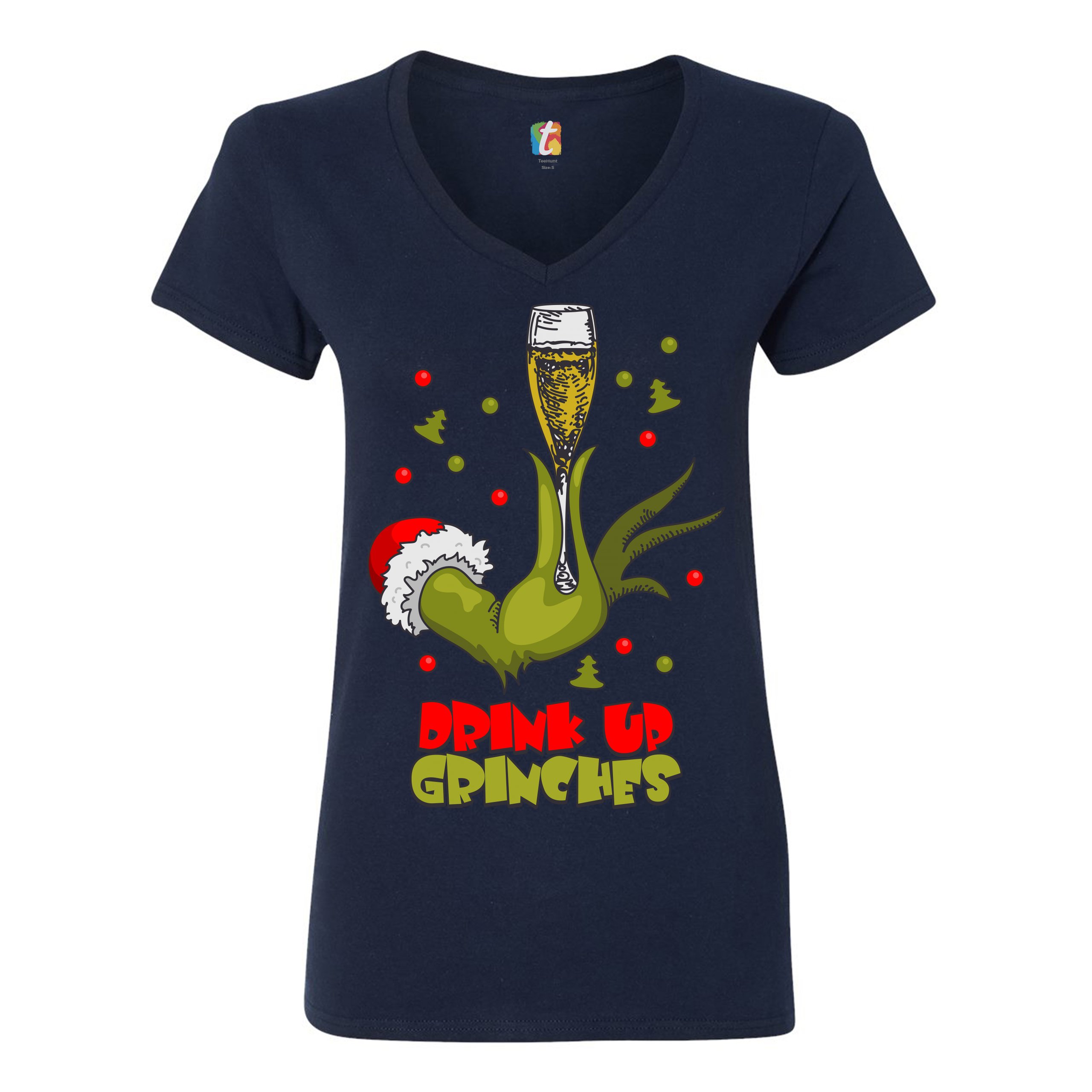 Drink Up Grinches Women's V-Neck T-shirt Funny Christmas Drinking Tee