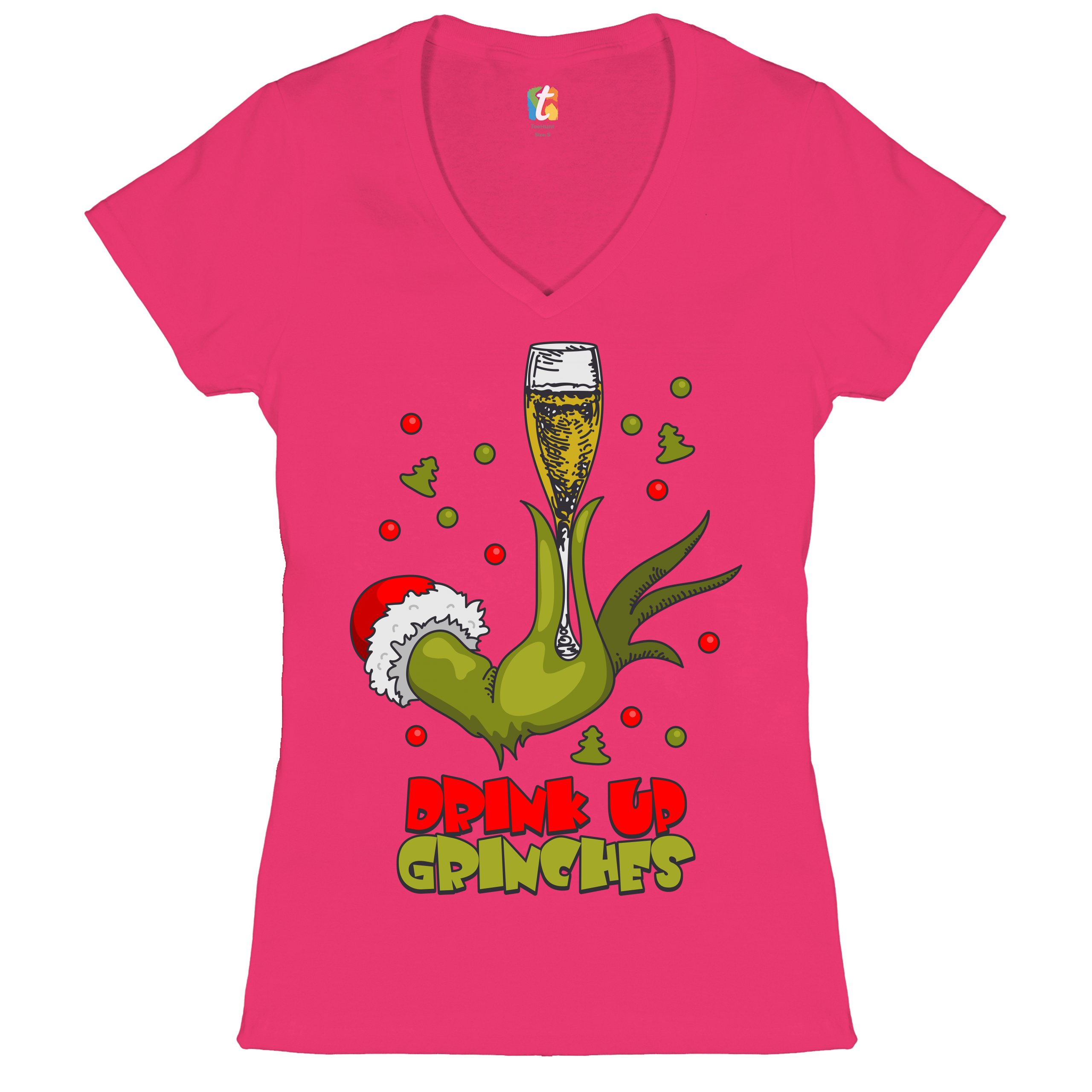 Drink Up Grinches Women's V-Neck T-shirt Funny Christmas Drinking Tee