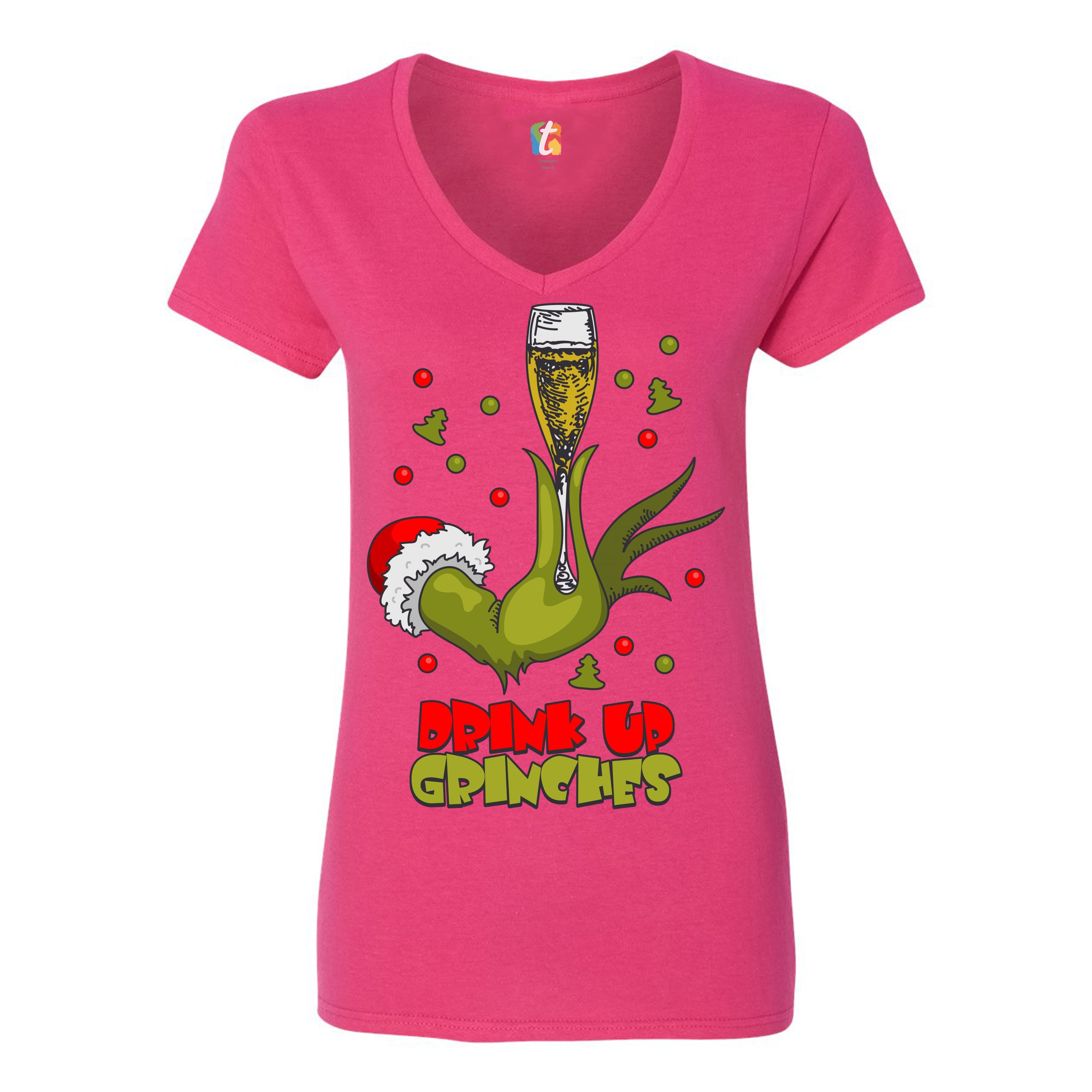 Drink Up Grinches Women's V-Neck T-shirt Funny Christmas Drinking Tee