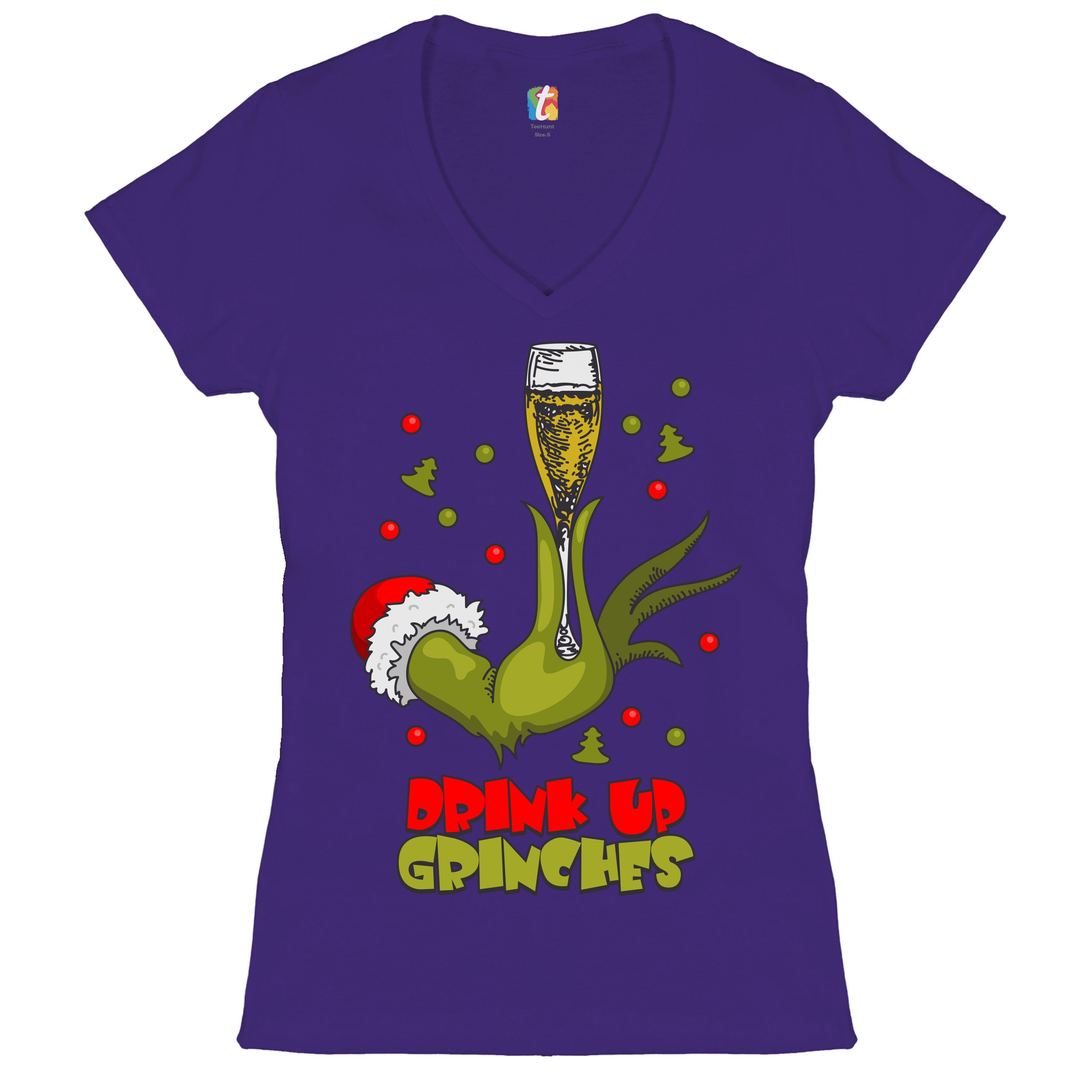 Drink Up Grinches Women's V-Neck T-shirt Funny Christmas Drinking Tee