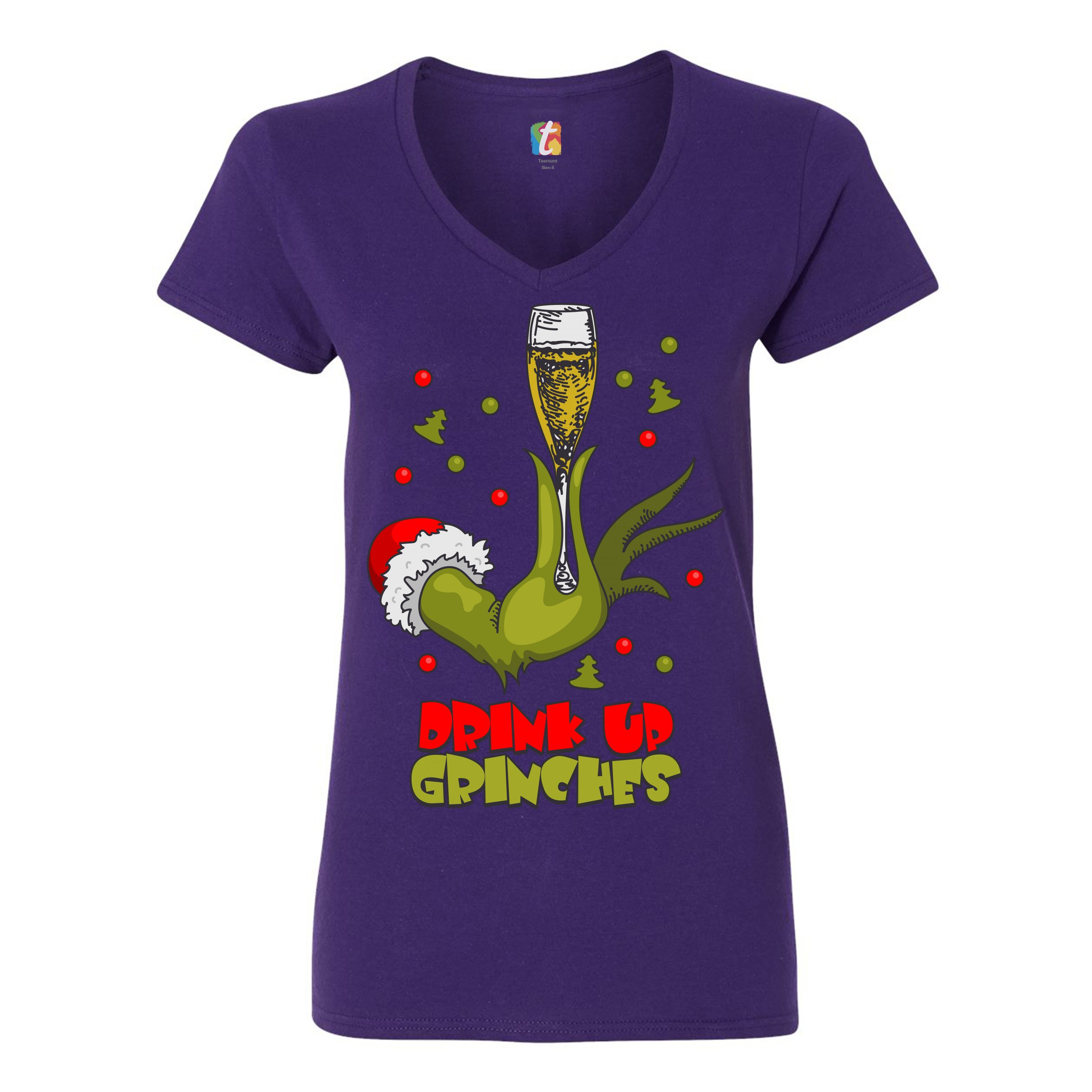 Drink Up Grinches Women's V-Neck T-shirt Funny Christmas Drinking Tee