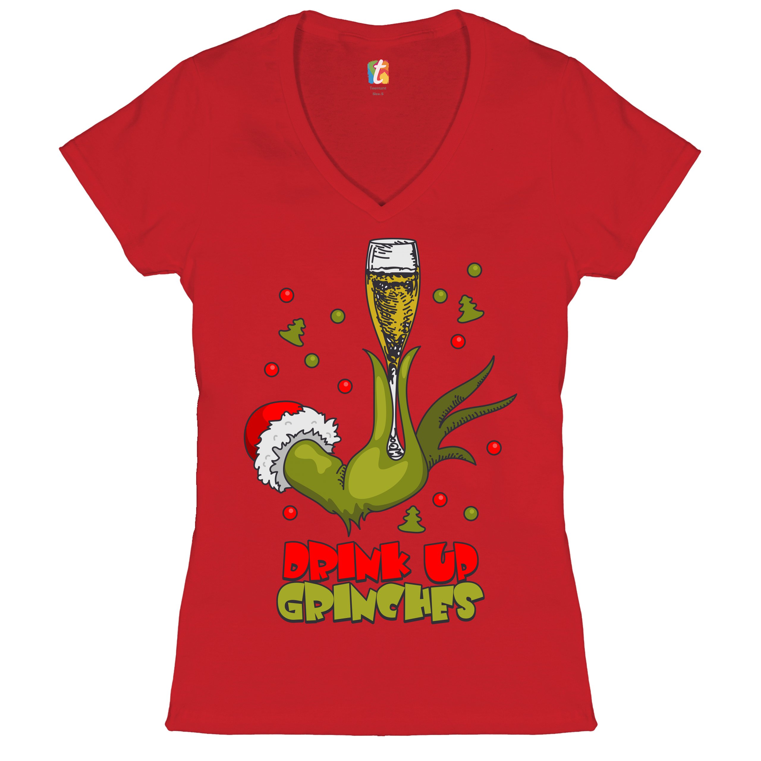 Drink Up Grinches Women's V-Neck T-shirt Funny Christmas Drinking Tee