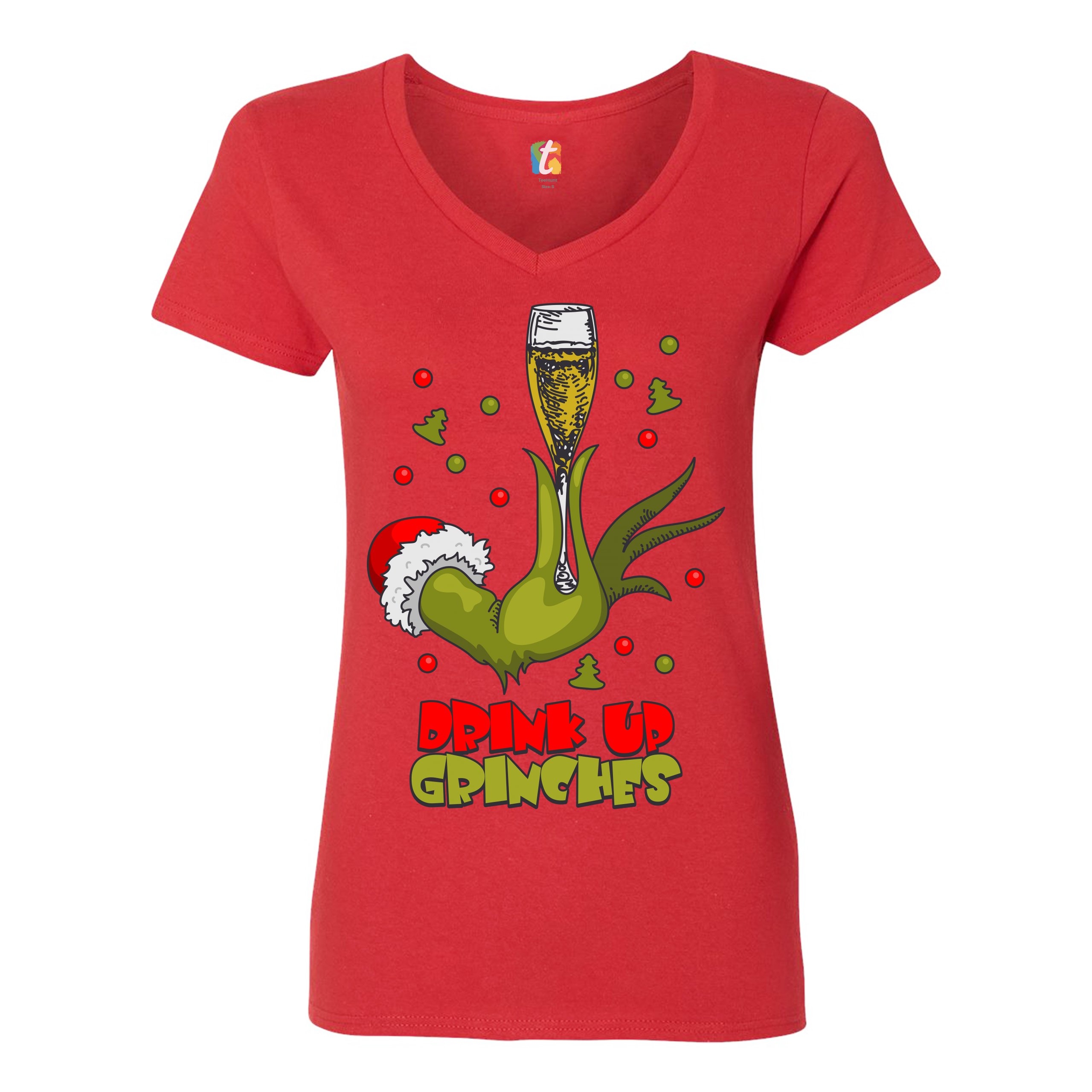 Drink Up Grinches Women's V-Neck T-shirt Funny Christmas Drinking Tee