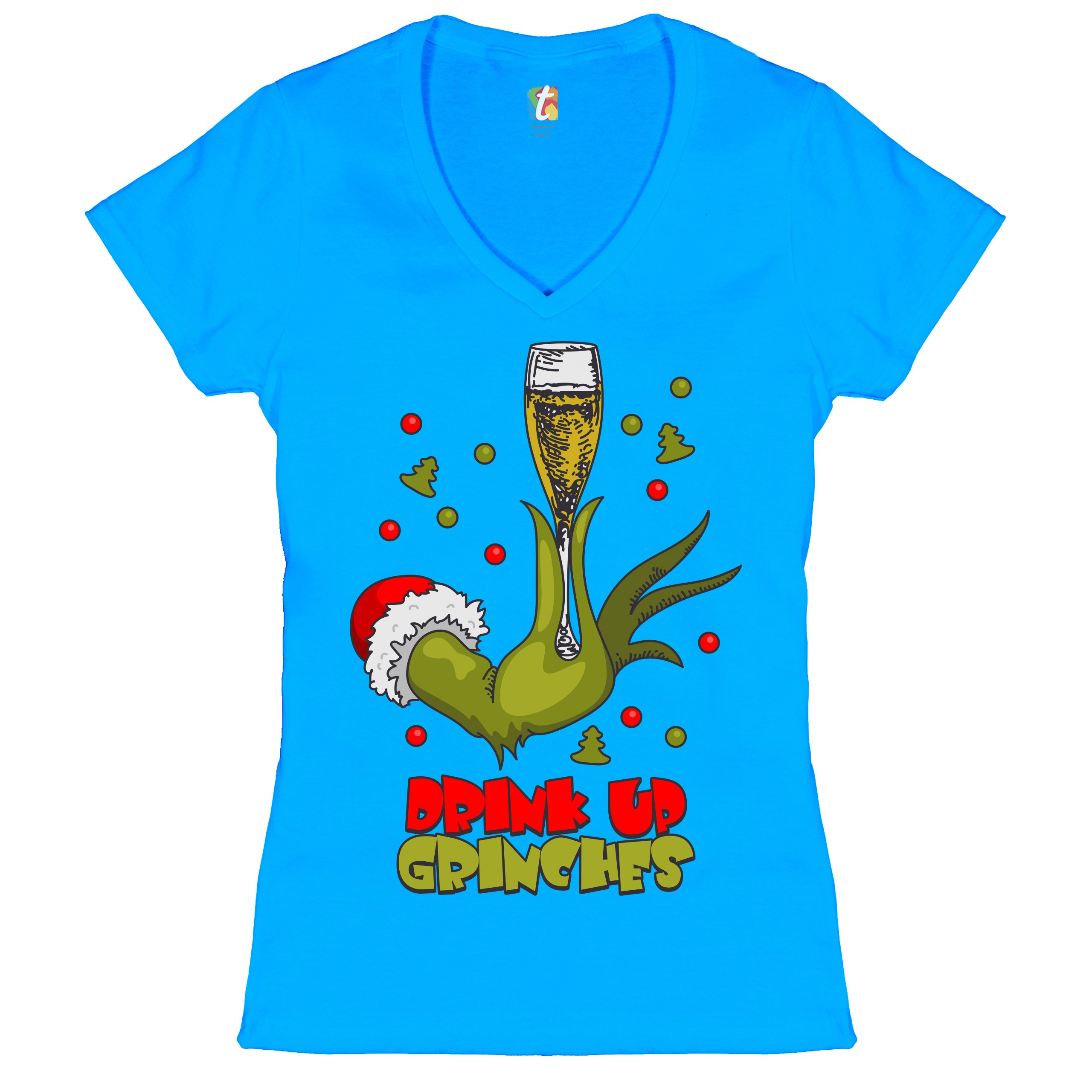 Drink Up Grinches Women's V-Neck T-shirt Funny Christmas Drinking Tee