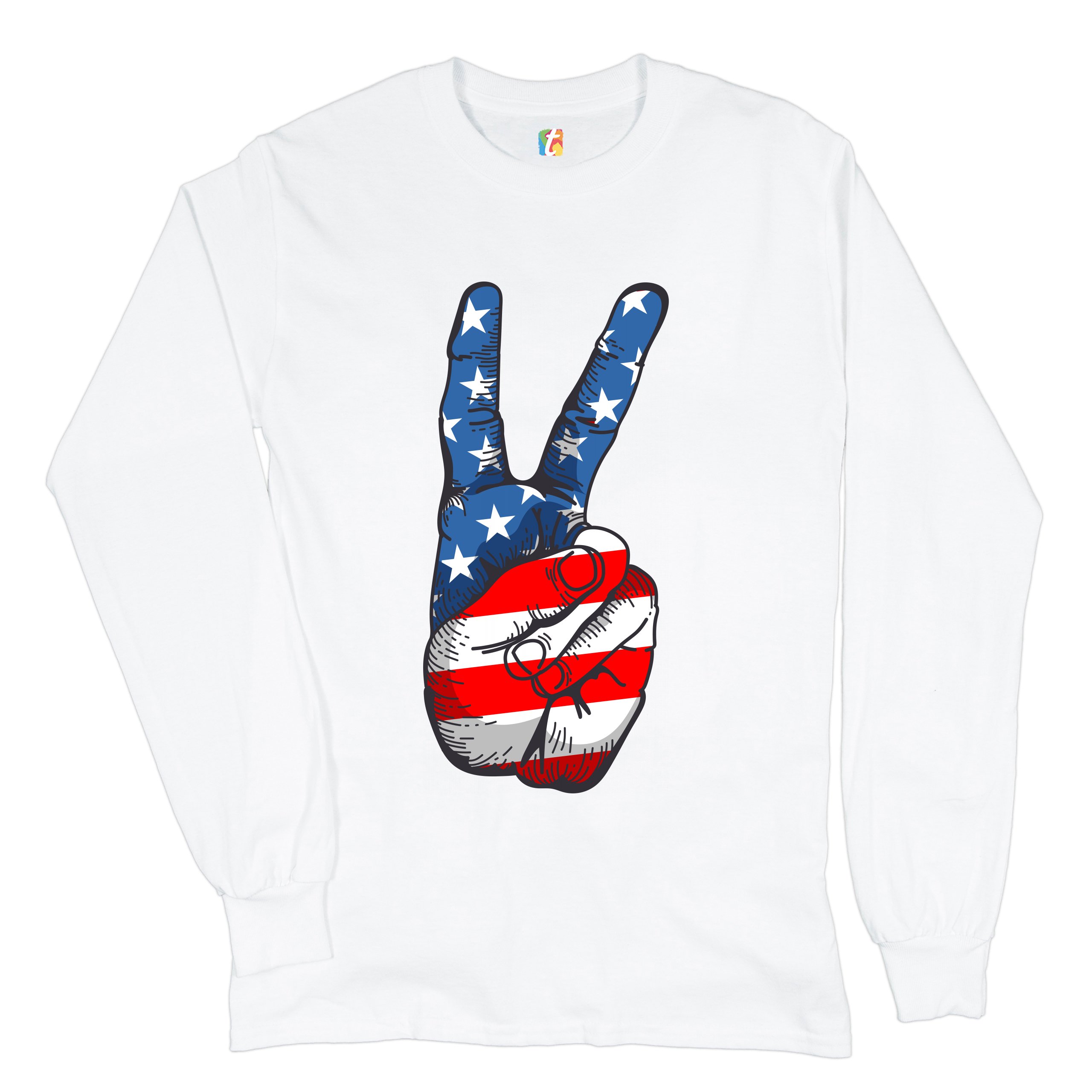 Patriotic Victory Sign Long Sleeve T-shirt American Flag USA Independence Day