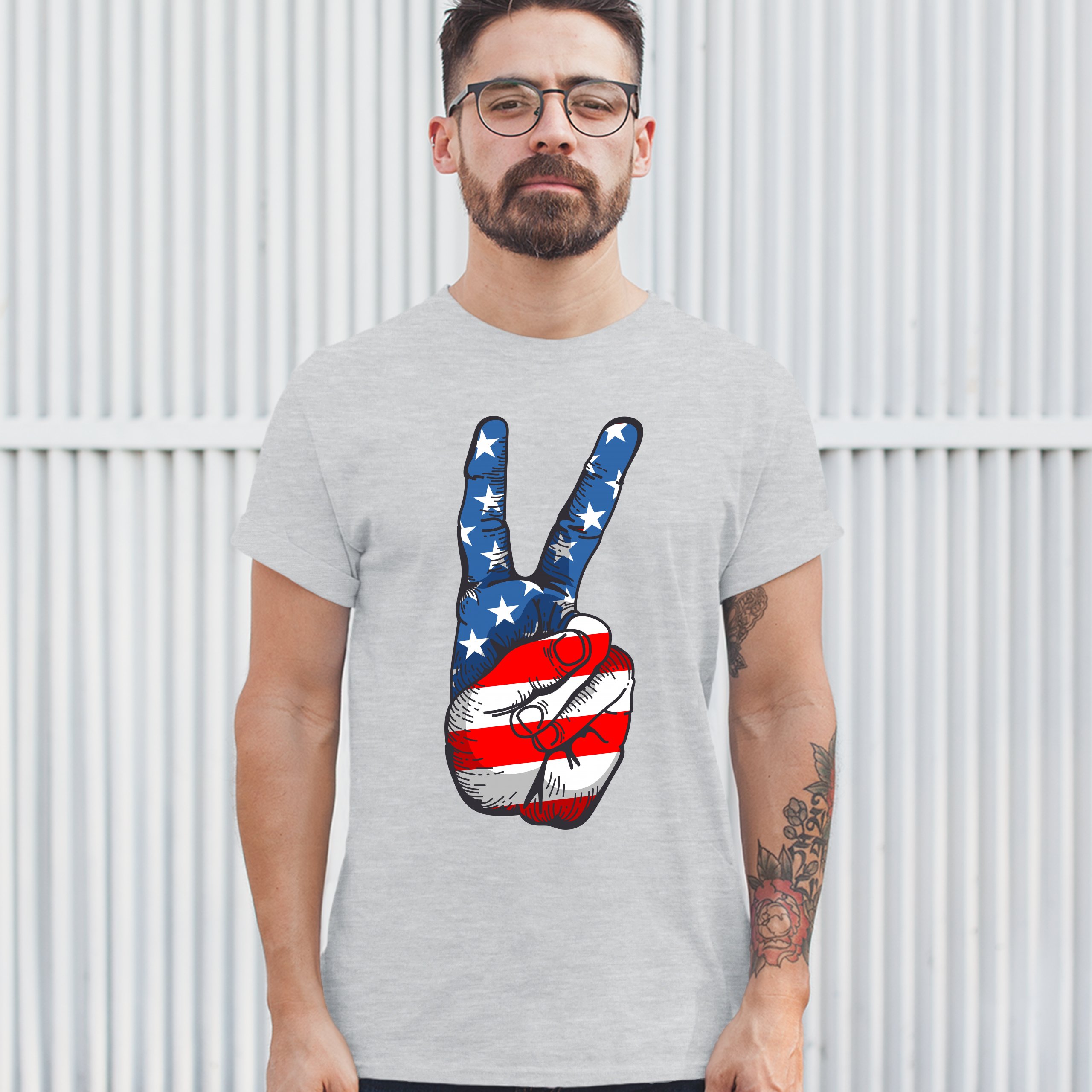 Patriotic Victory Sign T-shirt American Flag USA Independence Day Men's Tee - Picture 37 of 61