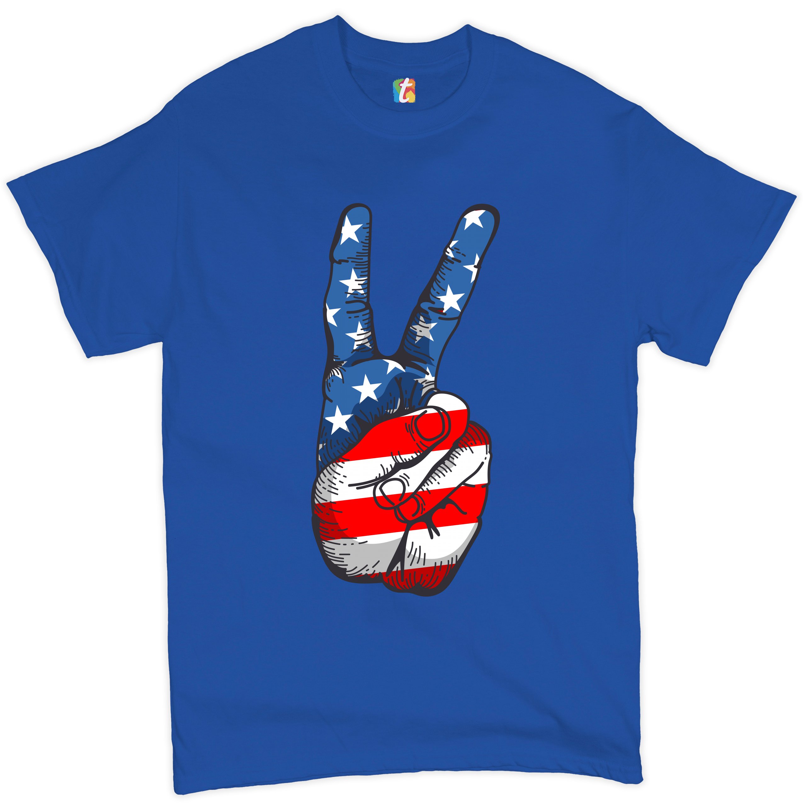 Patriotic Victory Sign T-shirt American Flag USA Independence Day Men's Tee - Picture 54 of 61