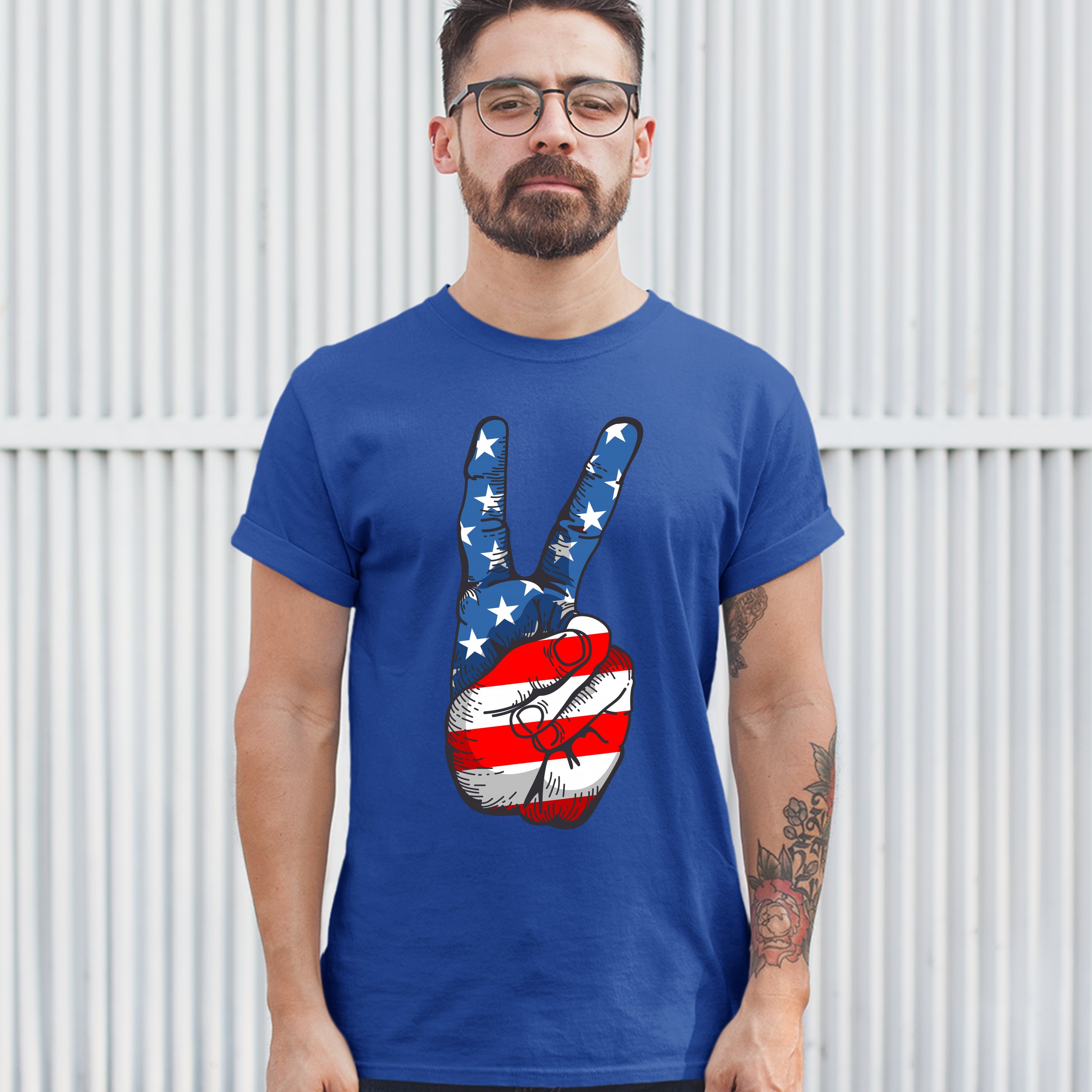 Patriotic Victory Sign T-shirt American Flag USA Independence Day Men's Tee - Picture 57 of 61