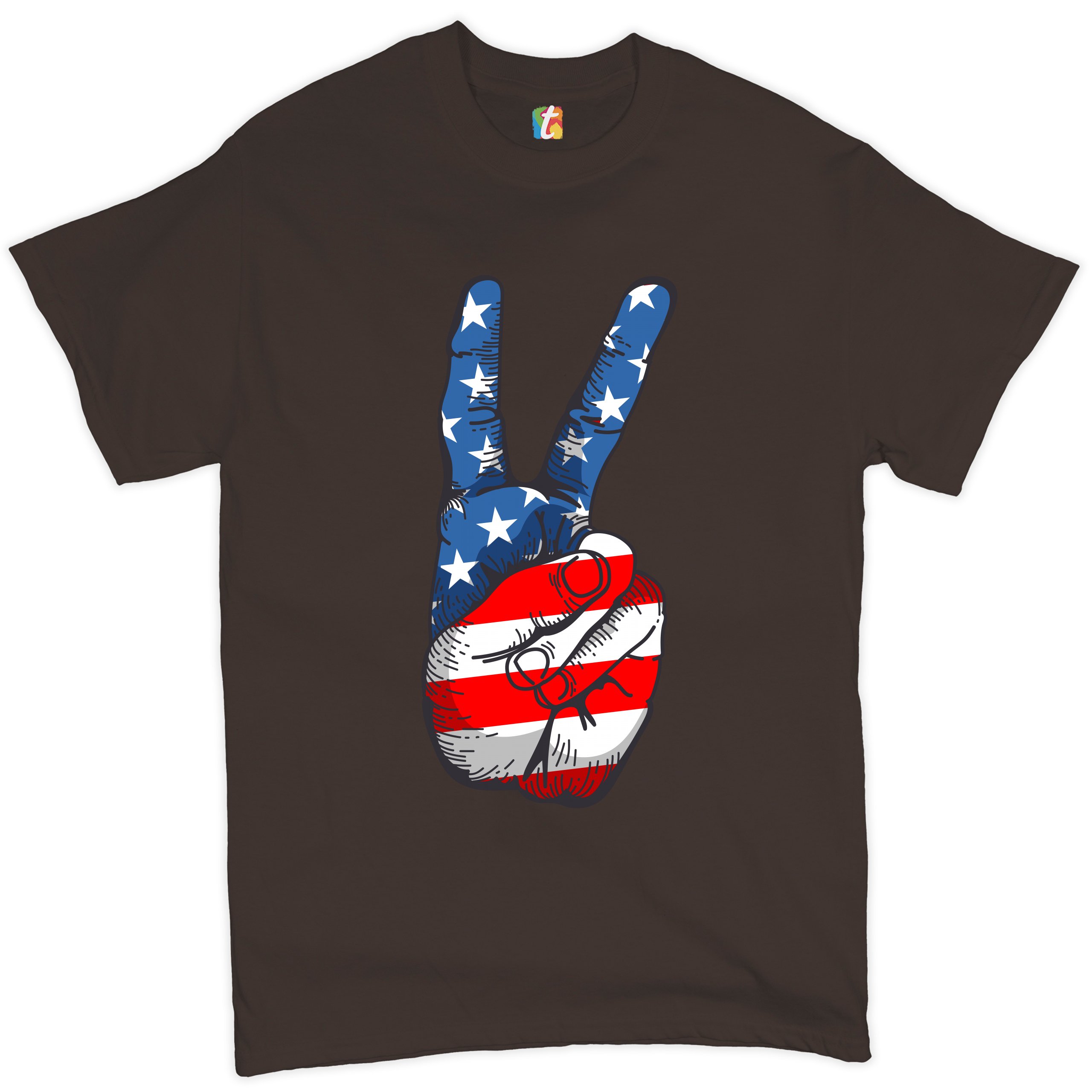 Patriotic Victory Sign T-shirt American Flag USA Independence Day Men's Tee - Picture 38 of 61