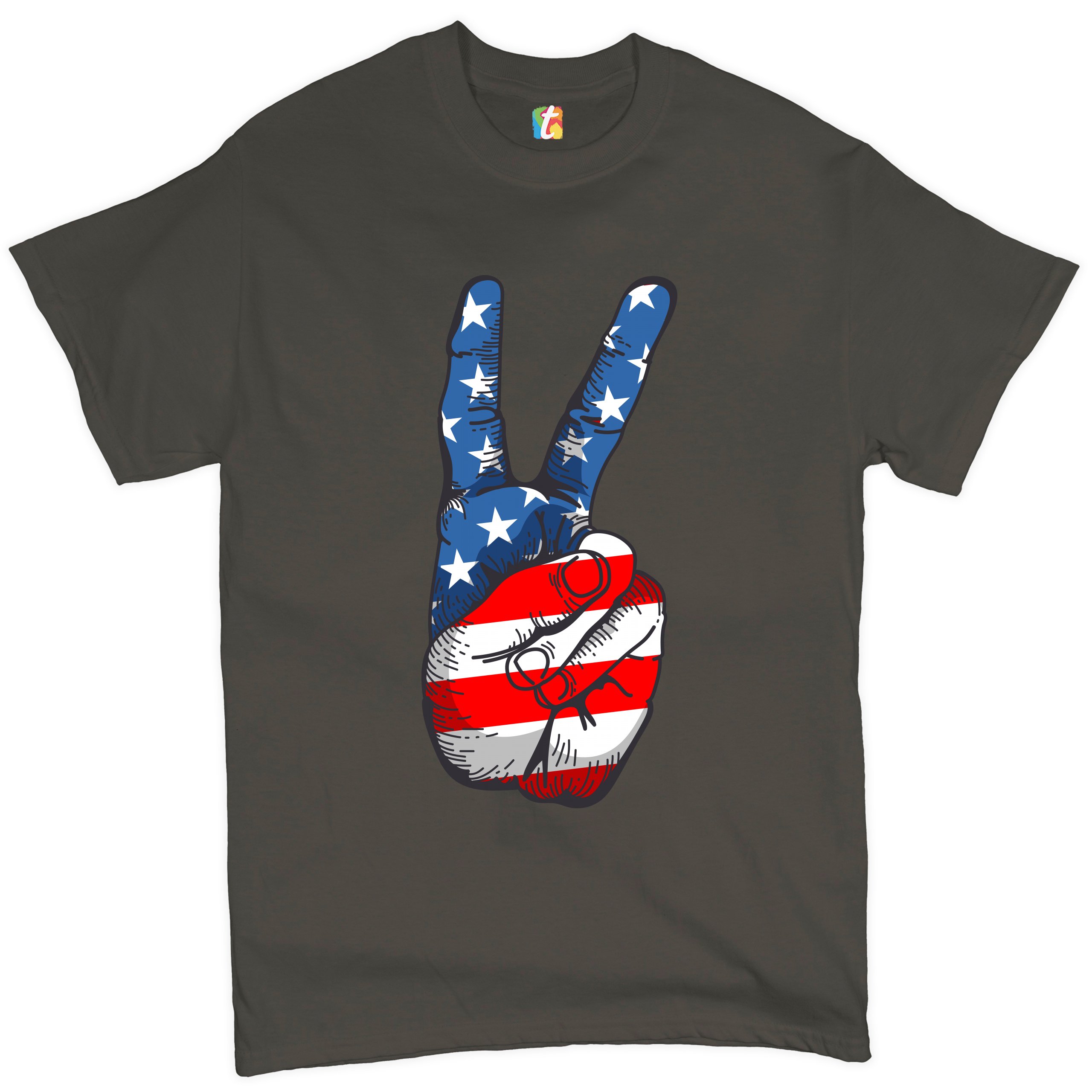 Patriotic Victory Sign T-shirt American Flag USA Independence Day Men's Tee - Picture 42 of 61