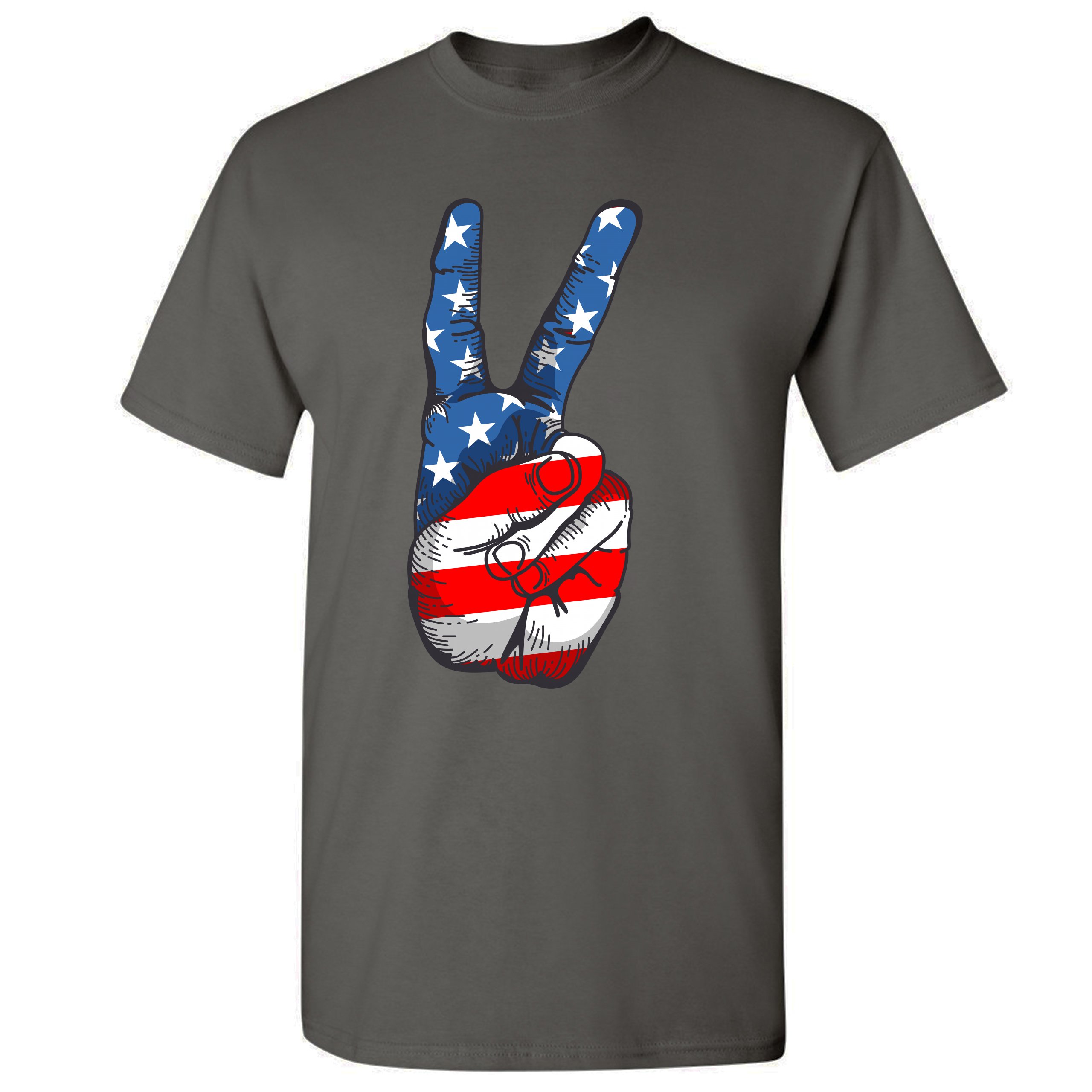 Patriotic Victory Sign T-shirt American Flag USA Independence Day Men's Tee - Picture 43 of 61