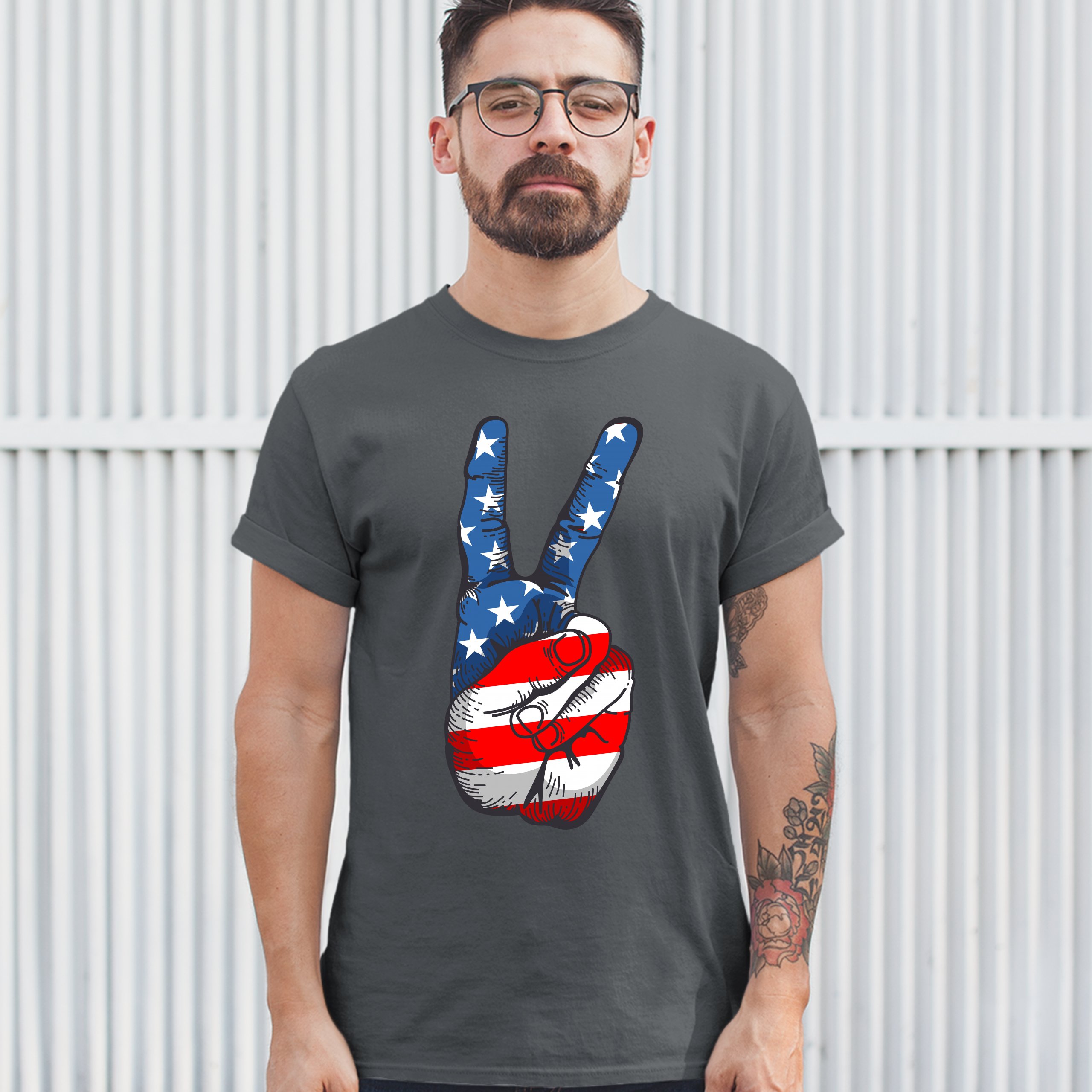 Patriotic Victory Sign T-shirt American Flag USA Independence Day Men's Tee - Picture 45 of 61