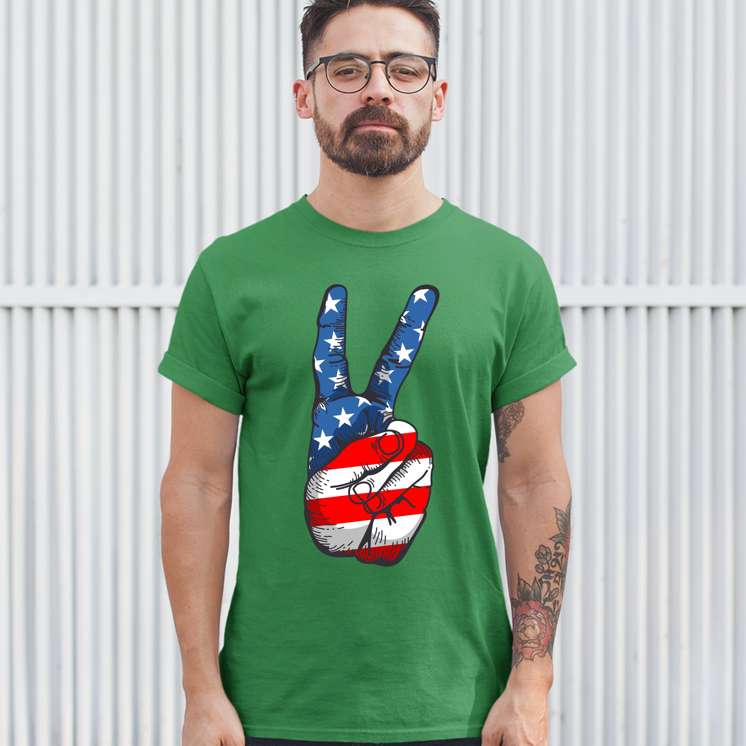 Patriotic Victory Sign T-shirt American Flag USA Independence Day Men's Tee - Picture 33 of 61