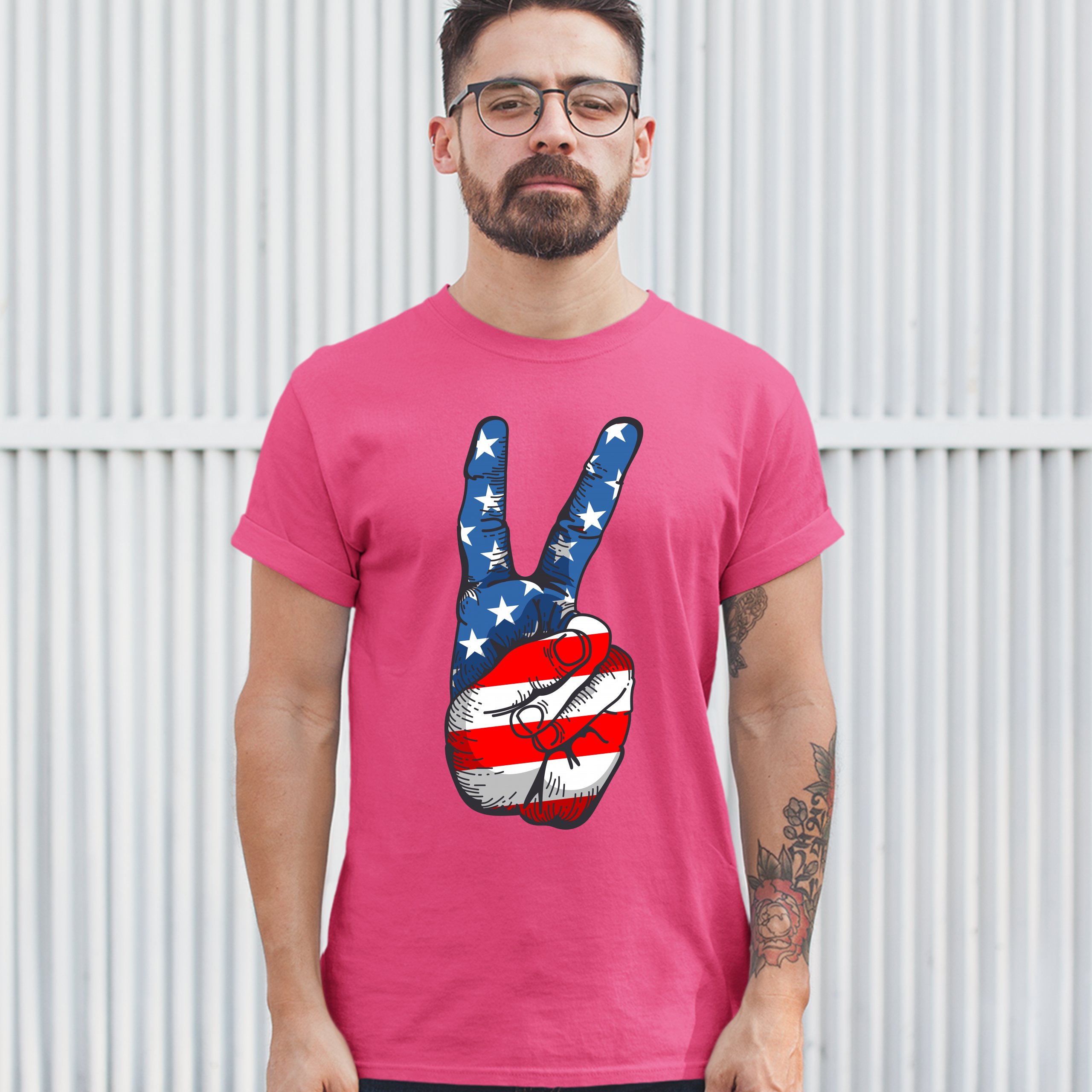 Patriotic Victory Sign T-shirt American Flag USA Independence Day Men's Tee - Picture 17 of 61