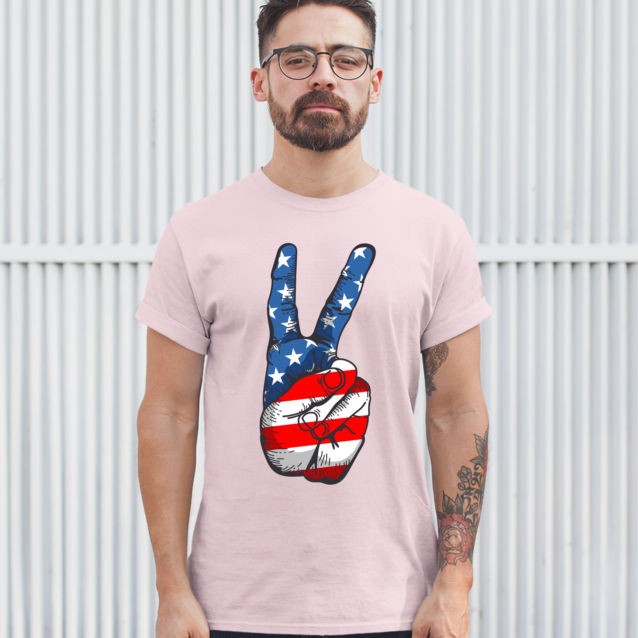 Patriotic Victory Sign T-shirt American Flag USA Independence Day Men's Tee - Picture 49 of 61