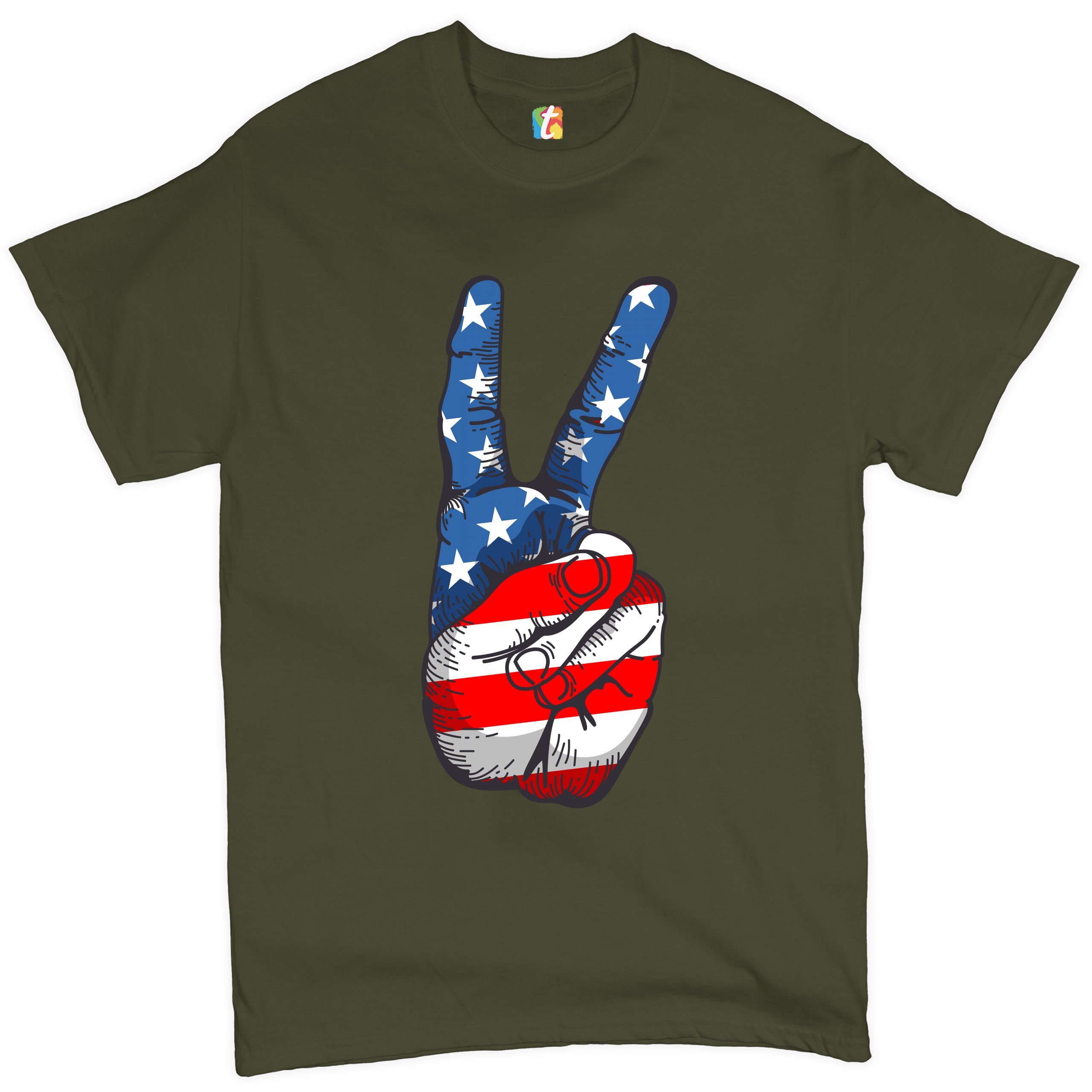 Patriotic Victory Sign T-shirt American Flag USA Independence Day Men's Tee - Picture 50 of 61