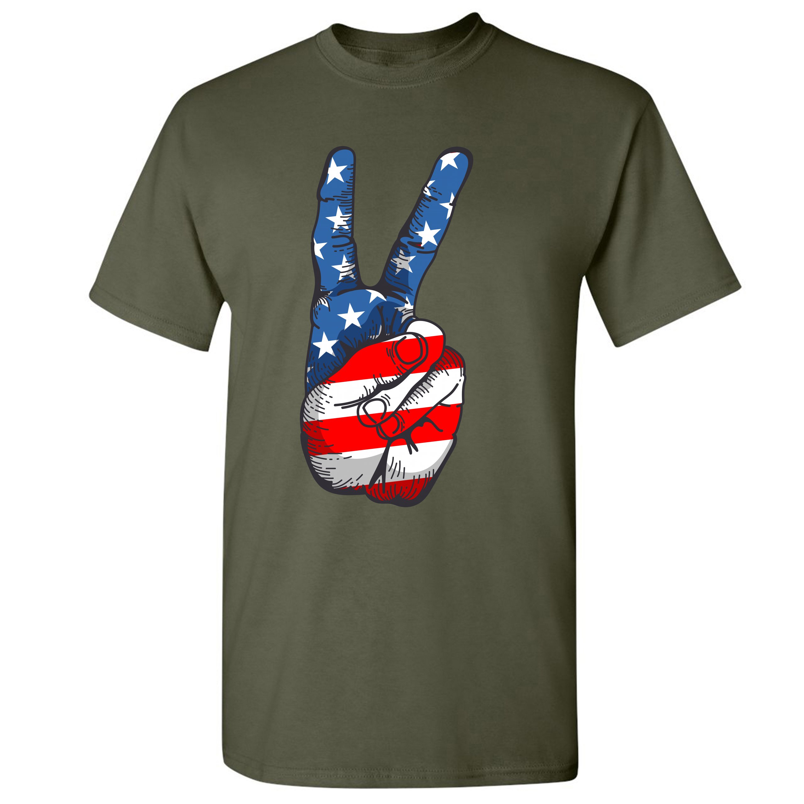 Patriotic Victory Sign T-shirt American Flag USA Independence Day Men's Tee - Picture 51 of 61