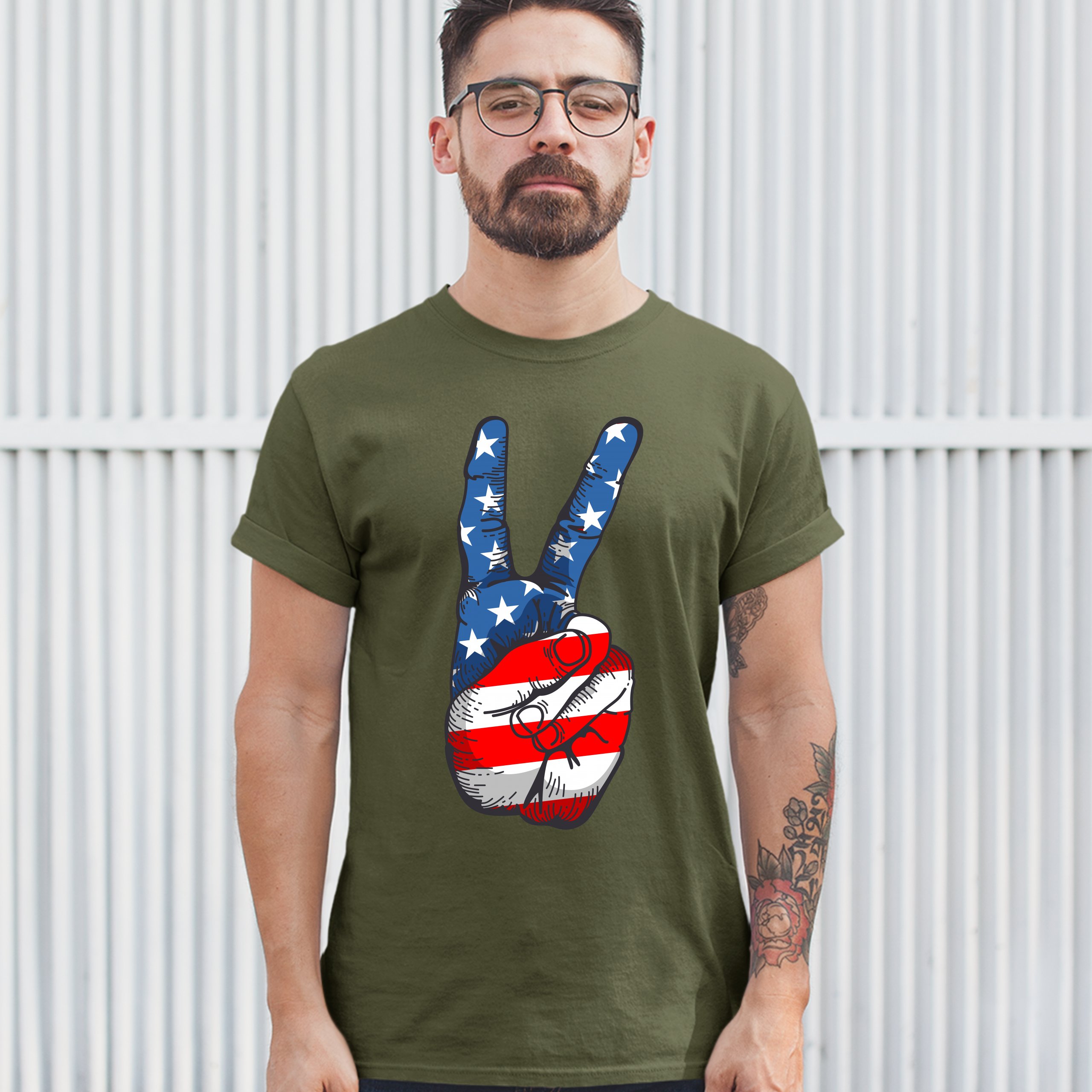 Patriotic Victory Sign T-shirt American Flag USA Independence Day Men's Tee - Picture 53 of 61