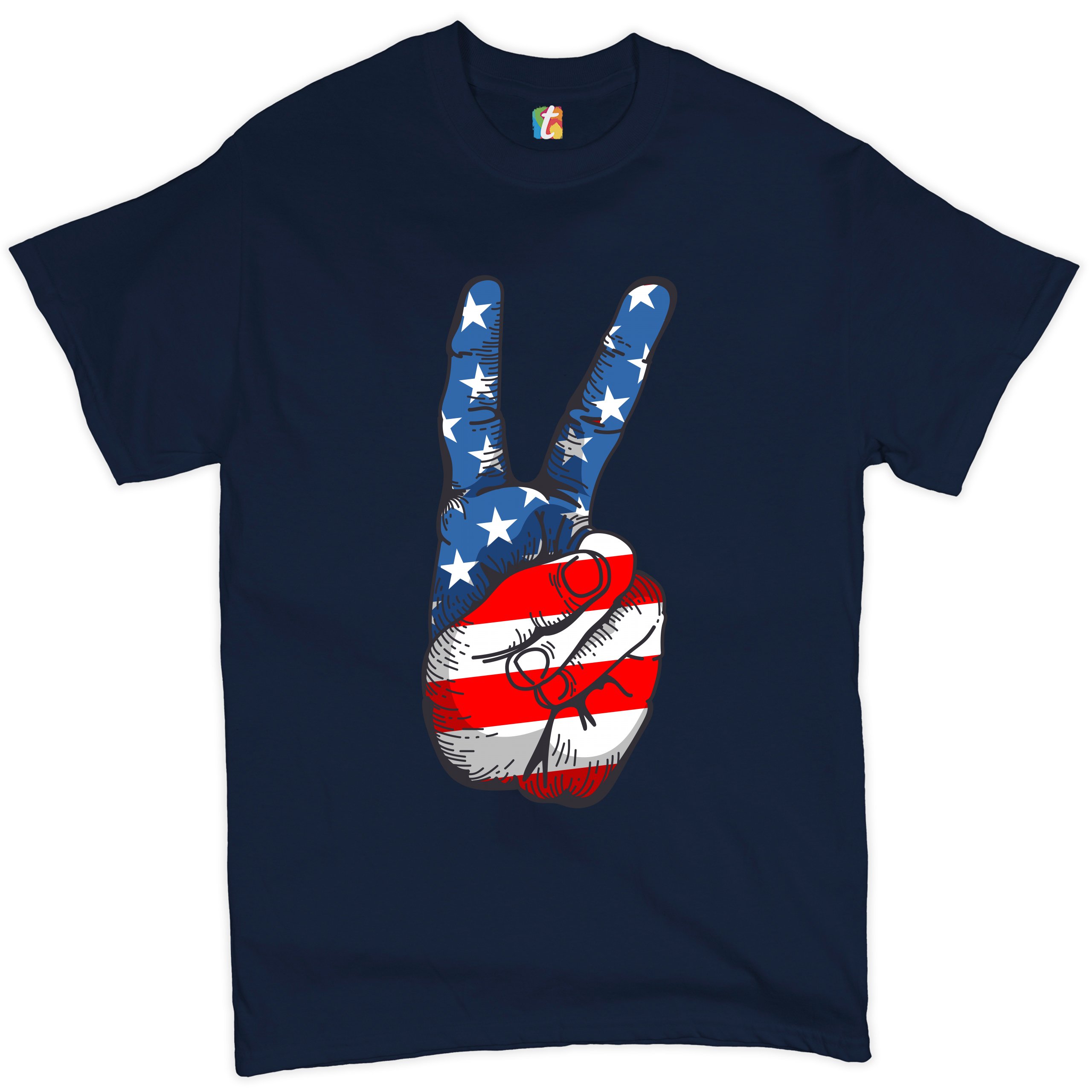 Patriotic Victory Sign T-shirt American Flag USA Independence Day Men's Tee - Picture 26 of 61