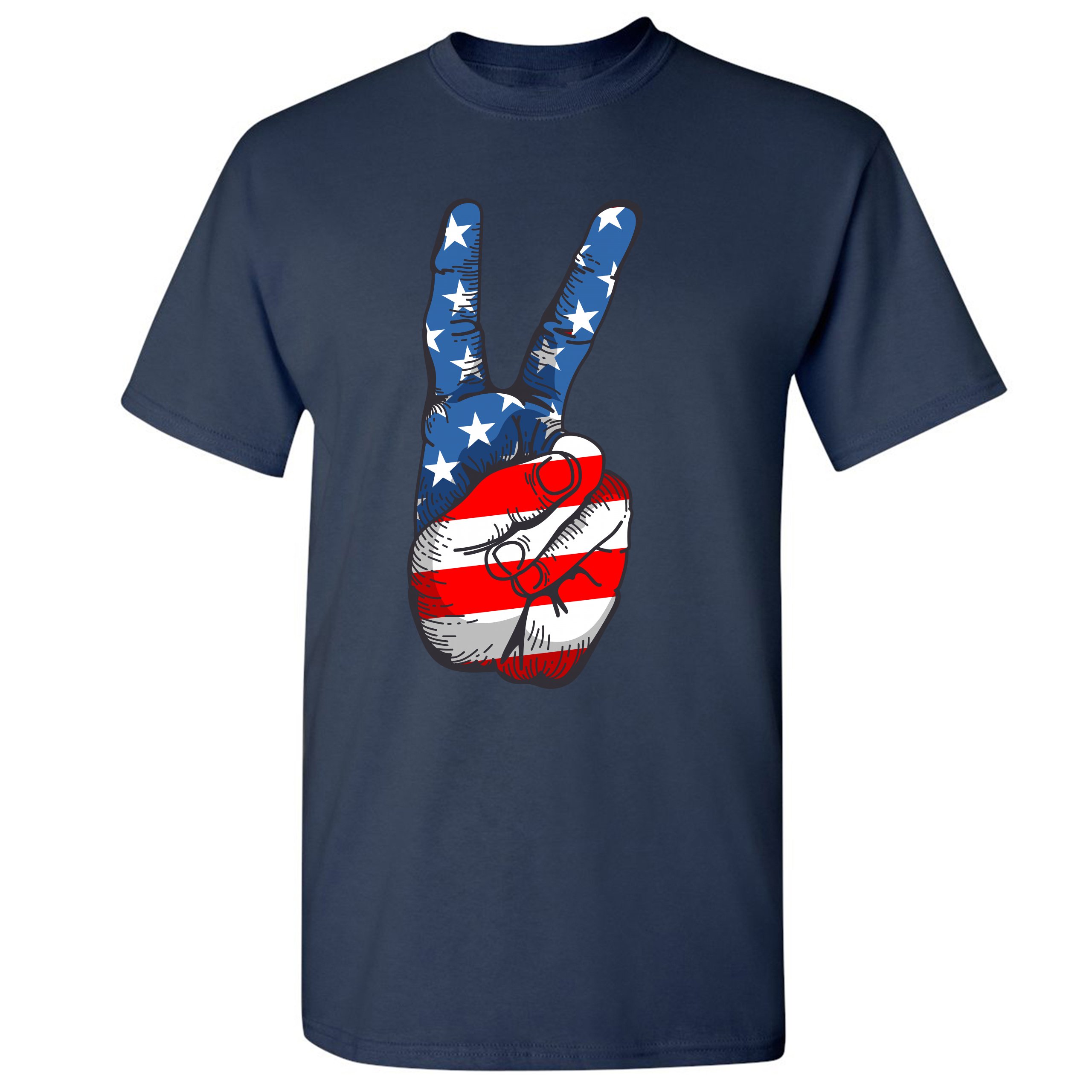 Patriotic Victory Sign T-shirt American Flag USA Independence Day Men's Tee - Picture 27 of 61