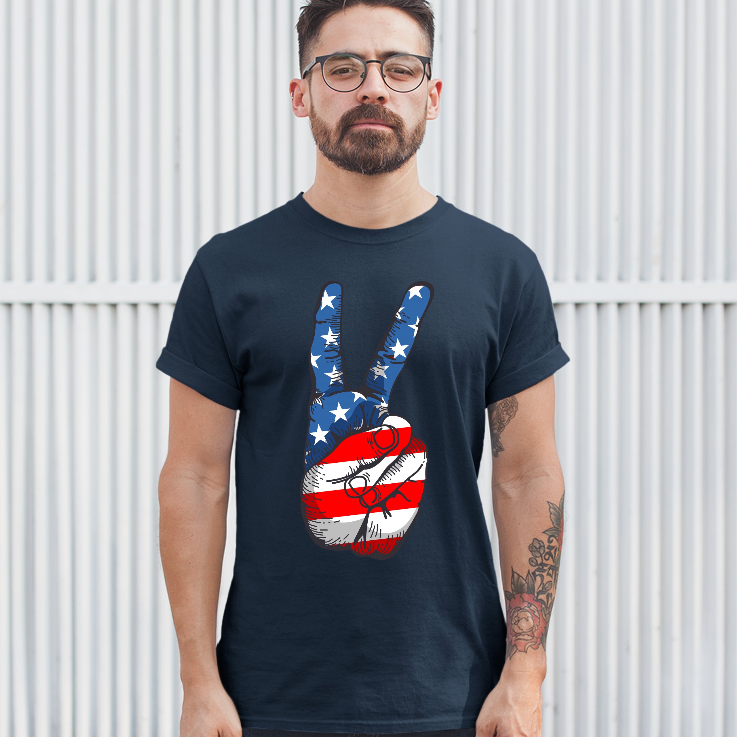 Patriotic Victory Sign T-shirt American Flag USA Independence Day Men's Tee - Picture 29 of 61
