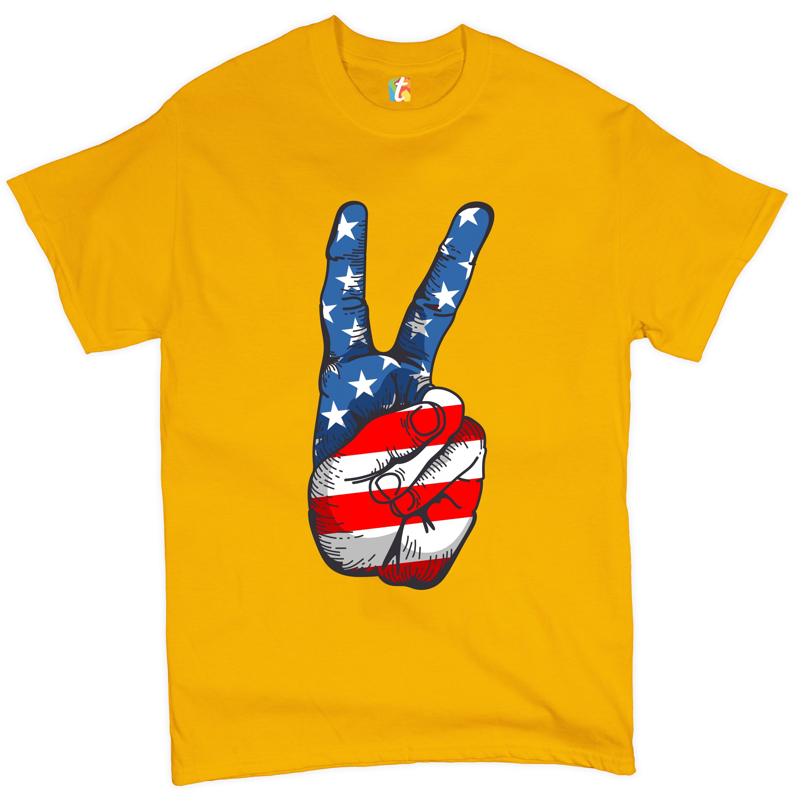 Patriotic Victory Sign T-shirt American Flag USA Independence Day Men's Tee - Picture 58 of 61