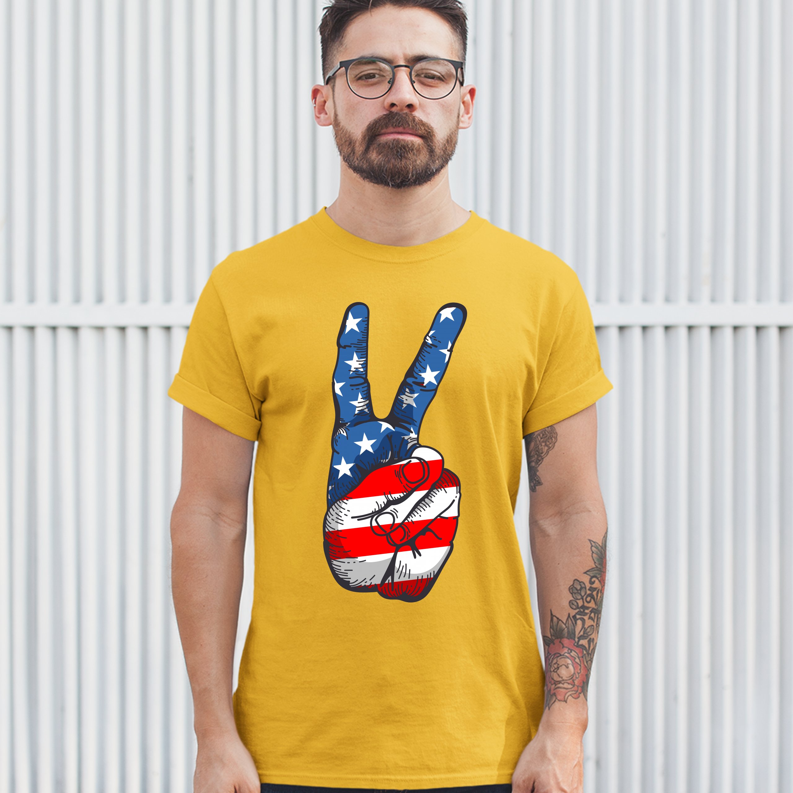 Patriotic Victory Sign T-shirt American Flag USA Independence Day Men's Tee - Picture 61 of 61