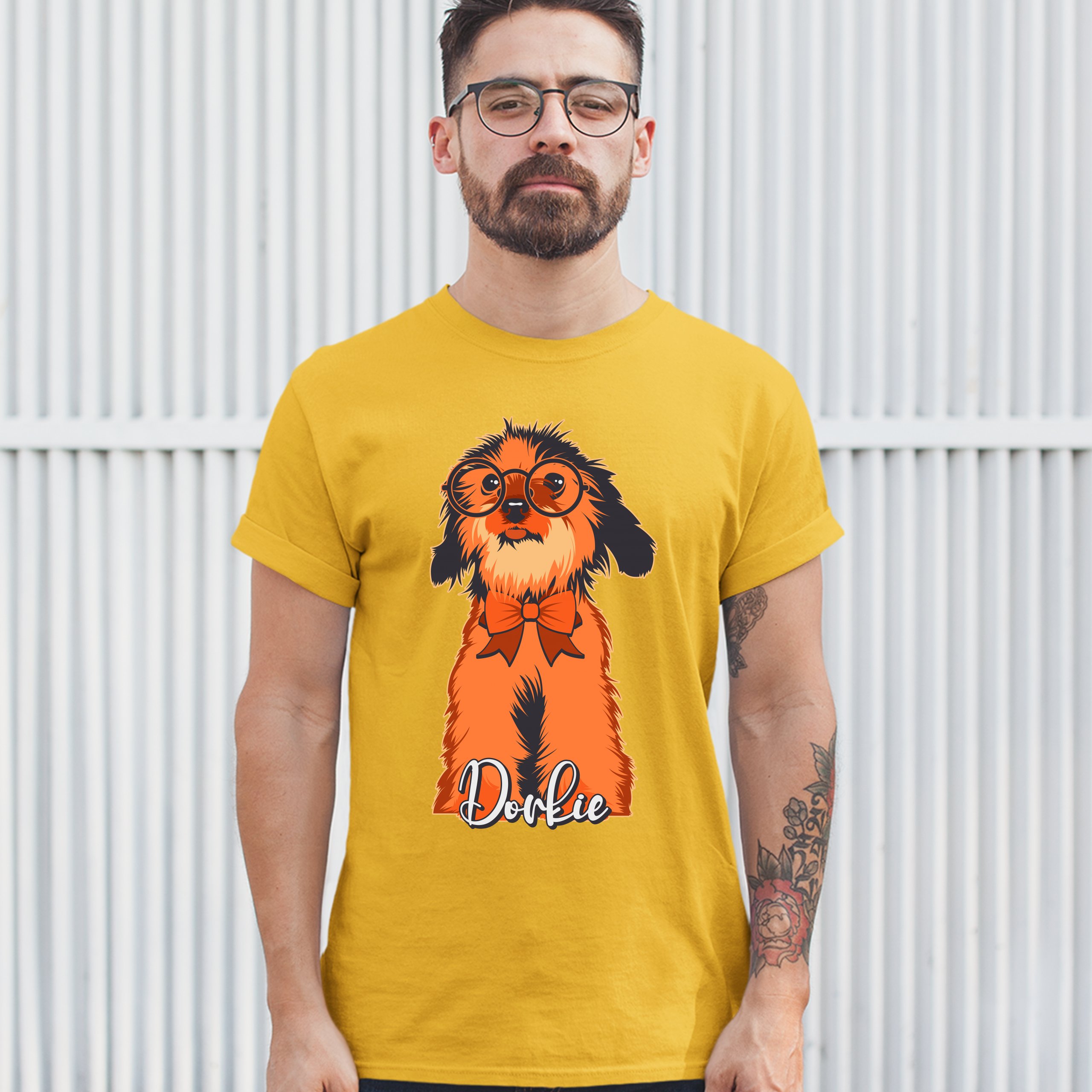 Adorable Dorkie in Glasses T-shirt I Love My Pet Toy Dog Owner Men's Tee
