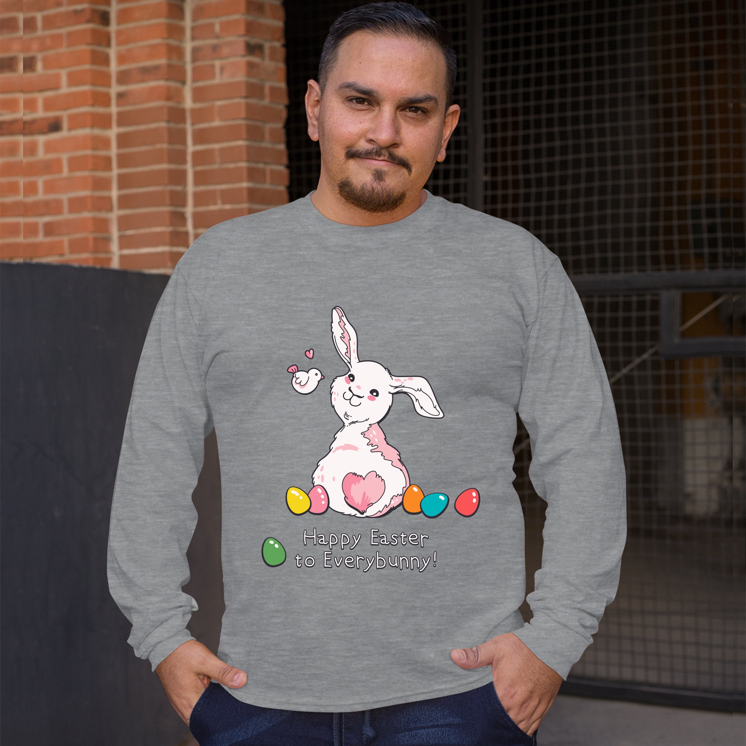 Happy Easter to Everybunny Long Sleeve T-shirt Cute Easter Bunny Rabbit - Picture 25 of 84